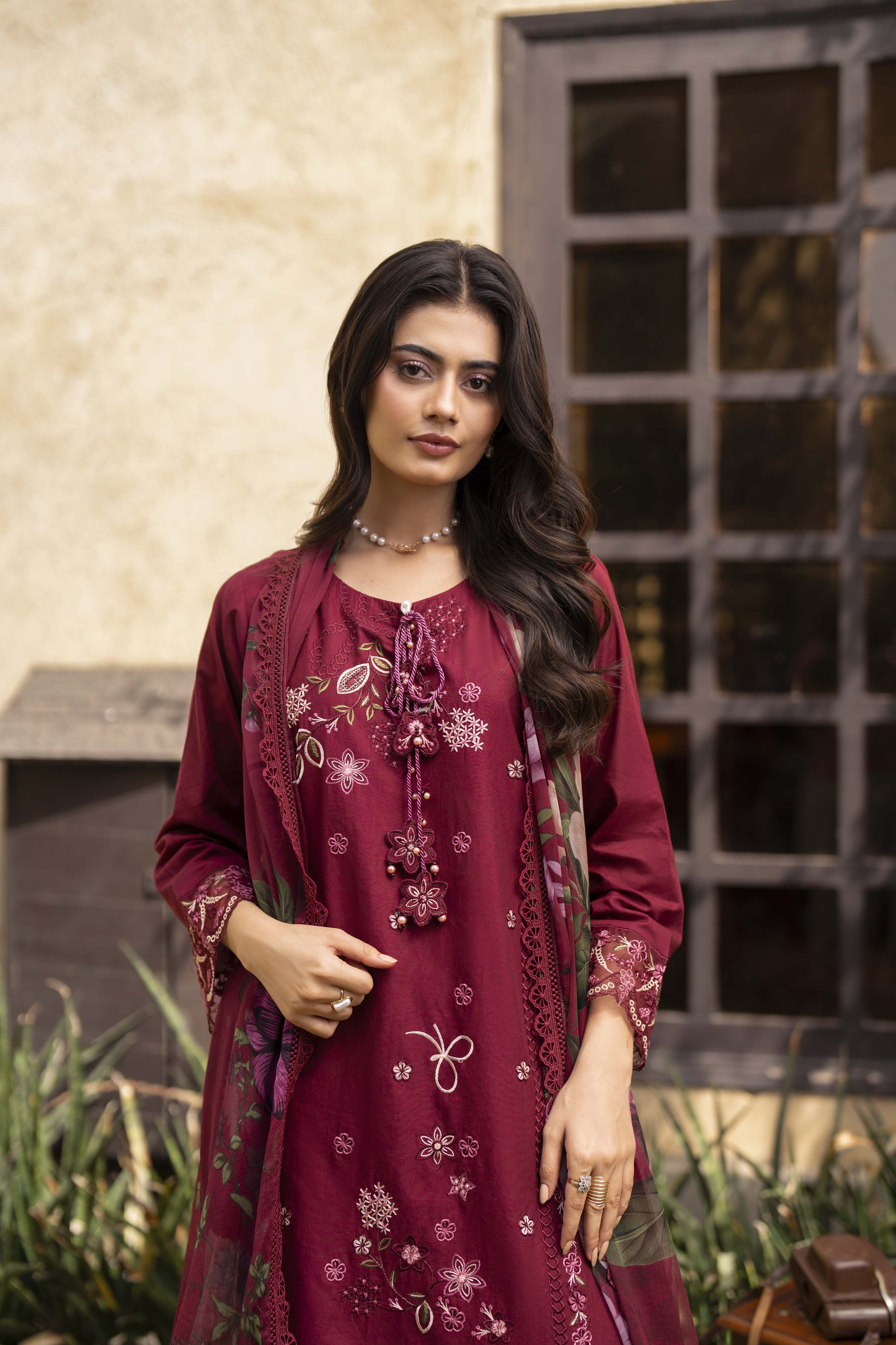 Alana Embroidered Cotton Stitched 3 Piece Suit | Rosh Creations