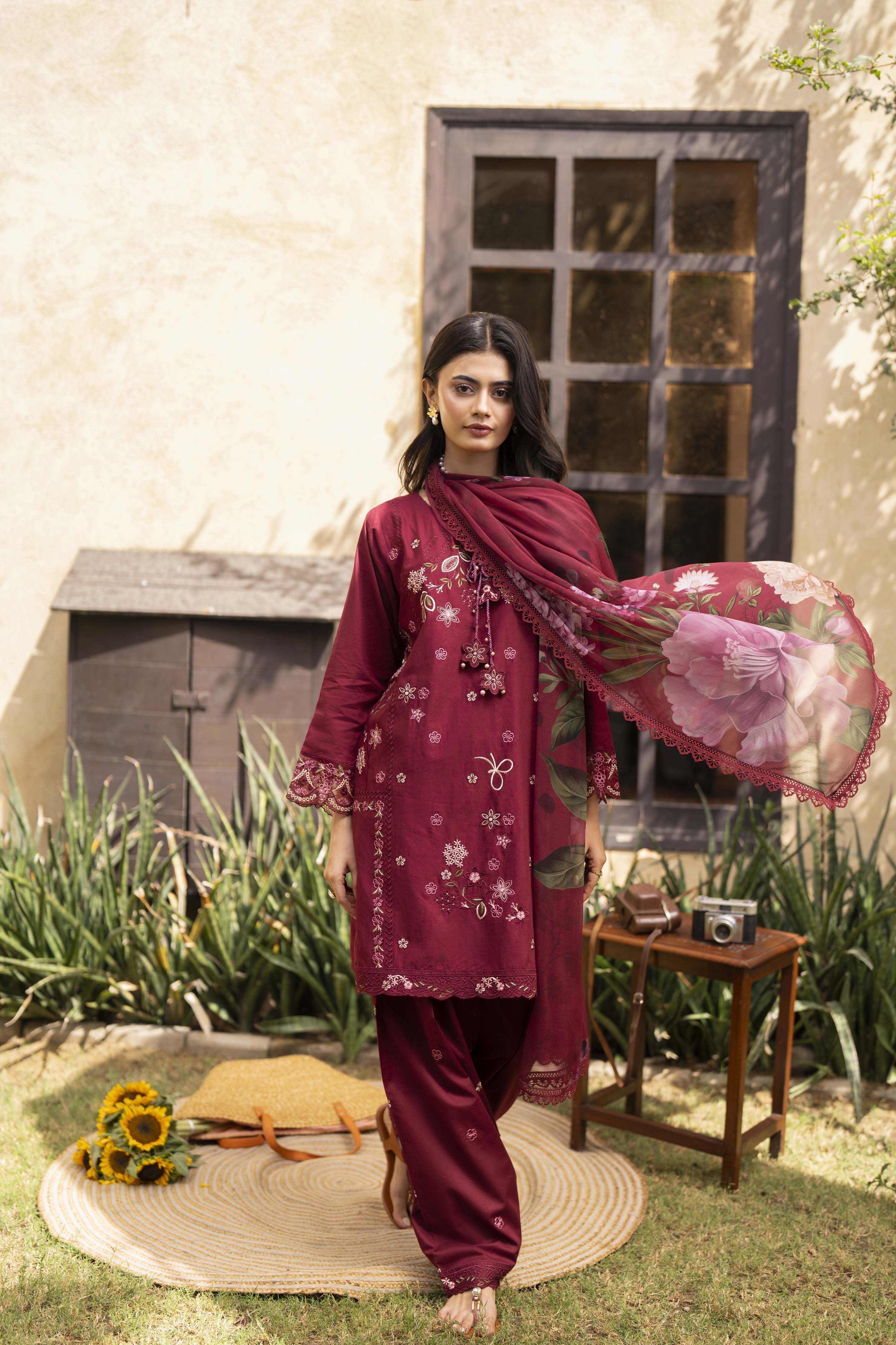 Alana Embroidered Cotton Stitched 3 Piece Suit | Rosh Creations