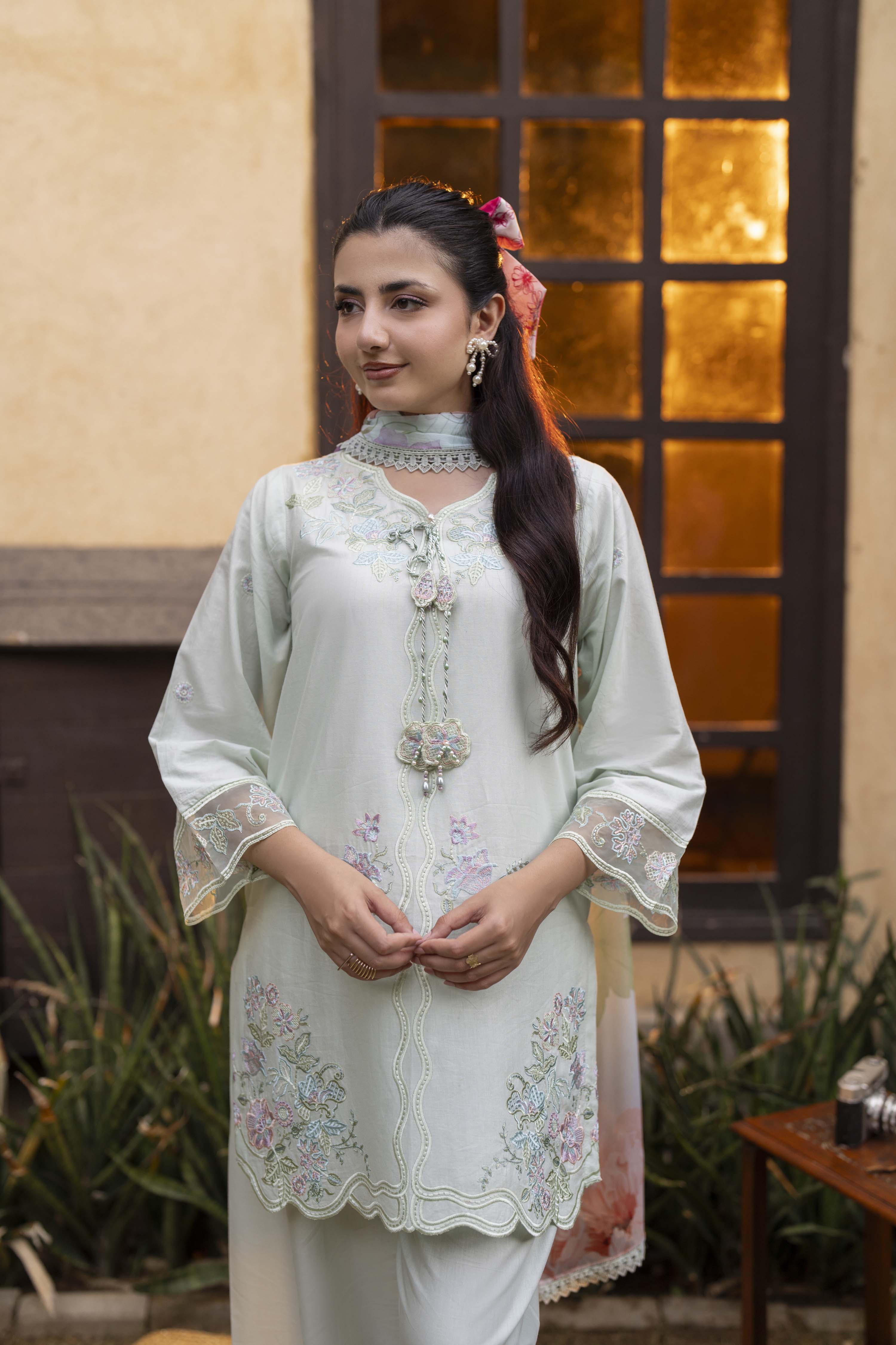 Aleya Embroidered Cotton Stitched 3 Piece Suit | Rosh Creations