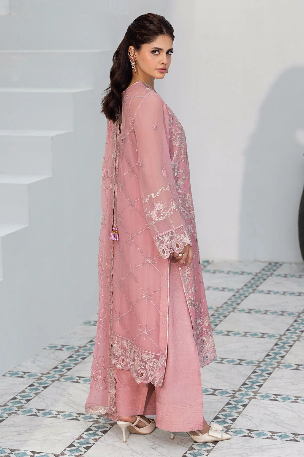 Blush Pink Embroidered Chiffon Unstitched 3 Piece Suit | Rosh Creations
