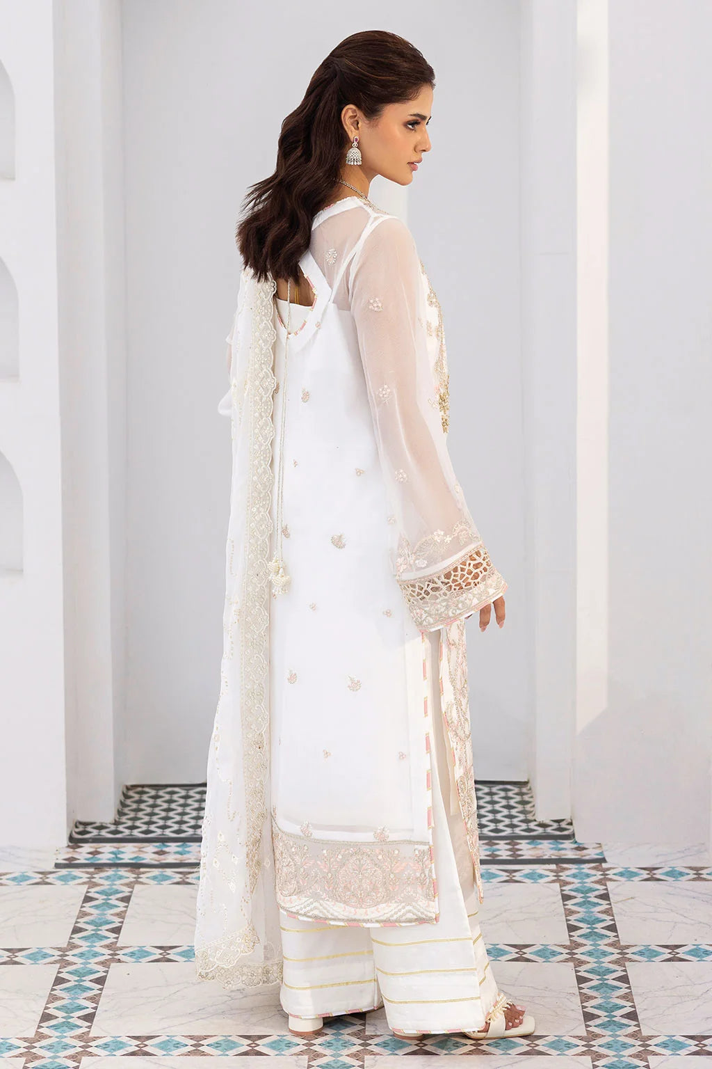 Ivory Embroidered Chiffon Unstitched 3 Piece Suit | Rosh Creations