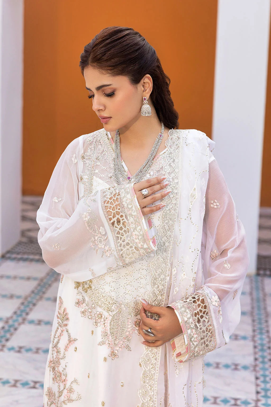 Ivory Embroidered Chiffon Unstitched 3 Piece Suit | Rosh Creations
