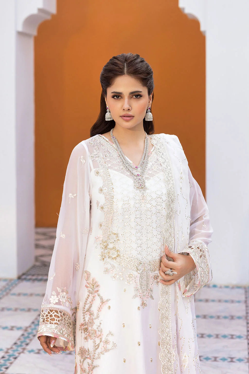 Ivory Embroidered Chiffon Unstitched 3 Piece Suit | Rosh Creations