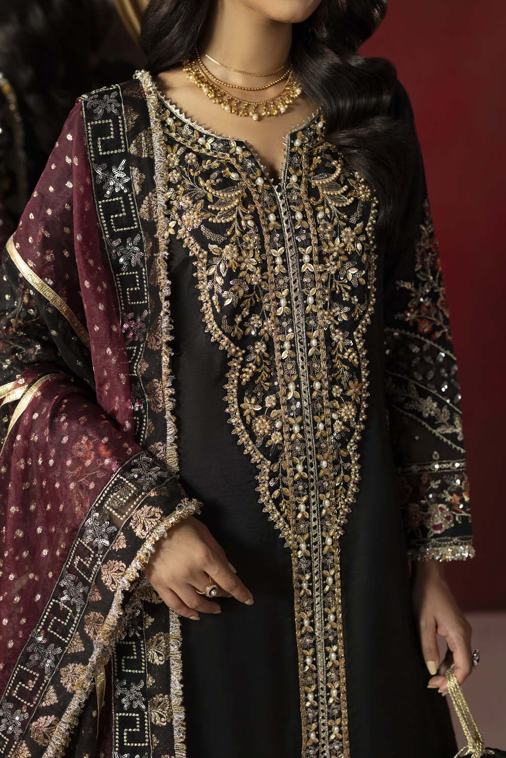 Raw Silk Hand-Embellished Suit — Black | Rosh Creations