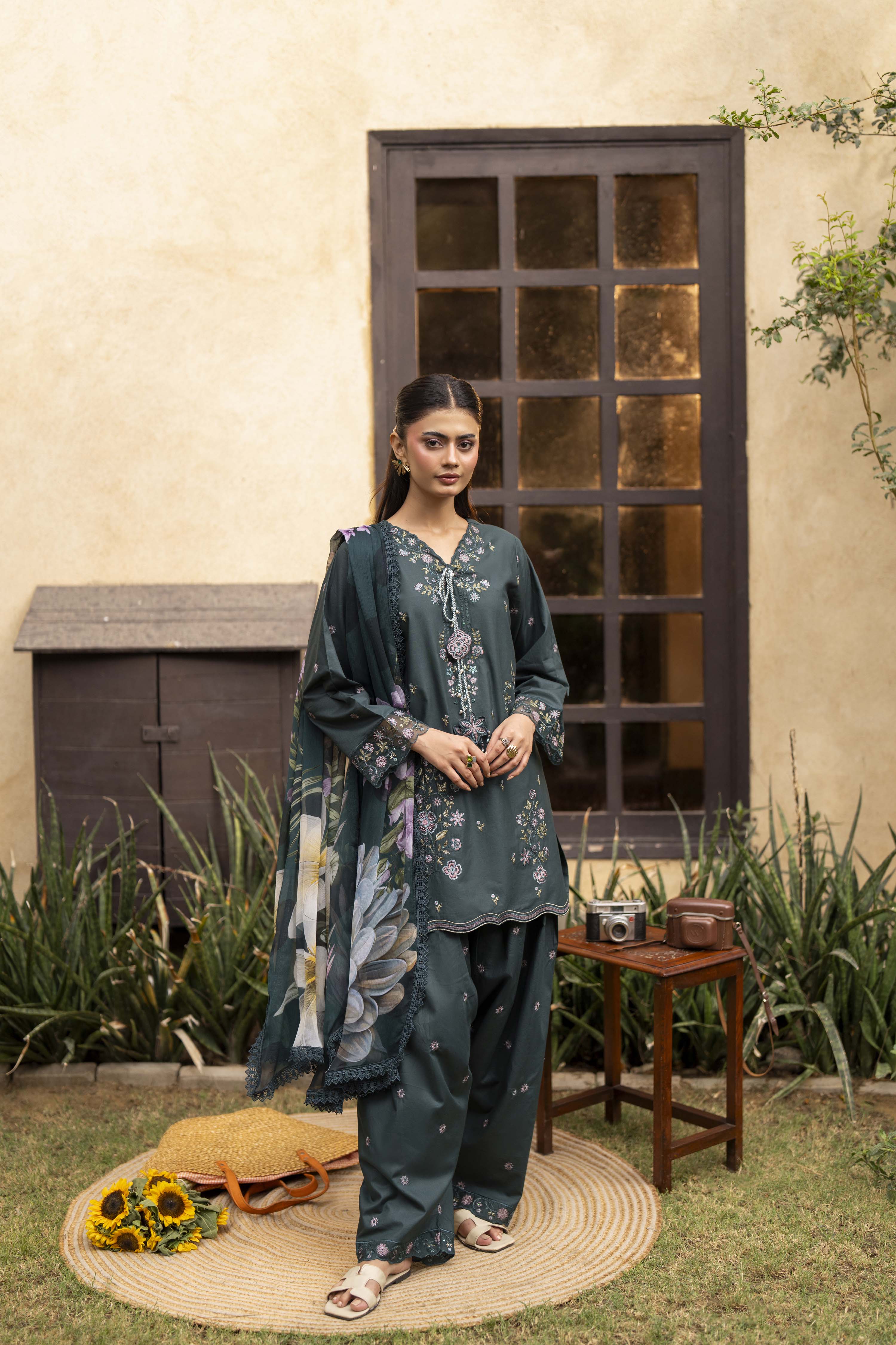 Celeste Embroidered Cotton Stitched 3 Piece Suit | Rosh Creations