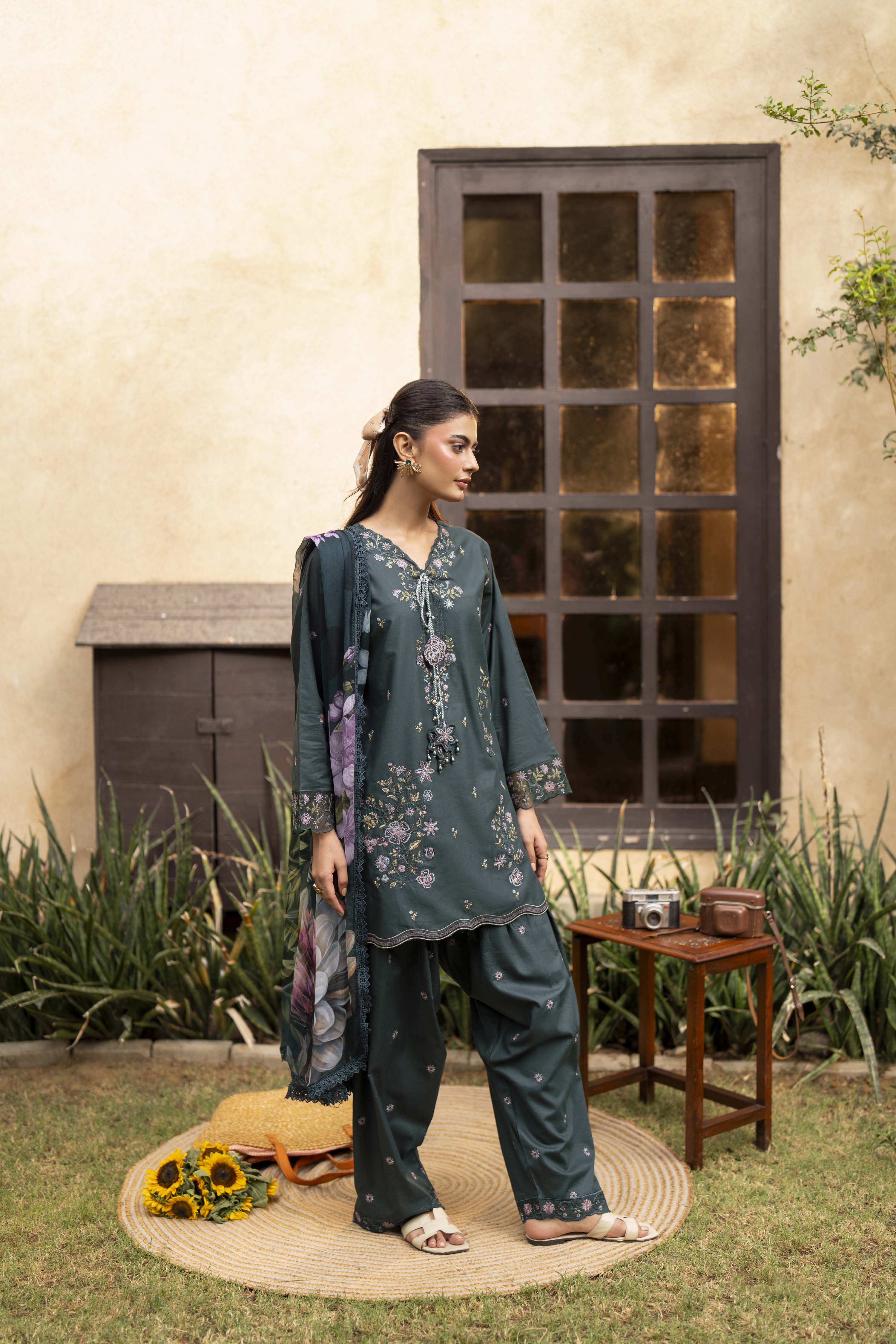 Celeste Embroidered Cotton Stitched 3 Piece Suit | Rosh Creations