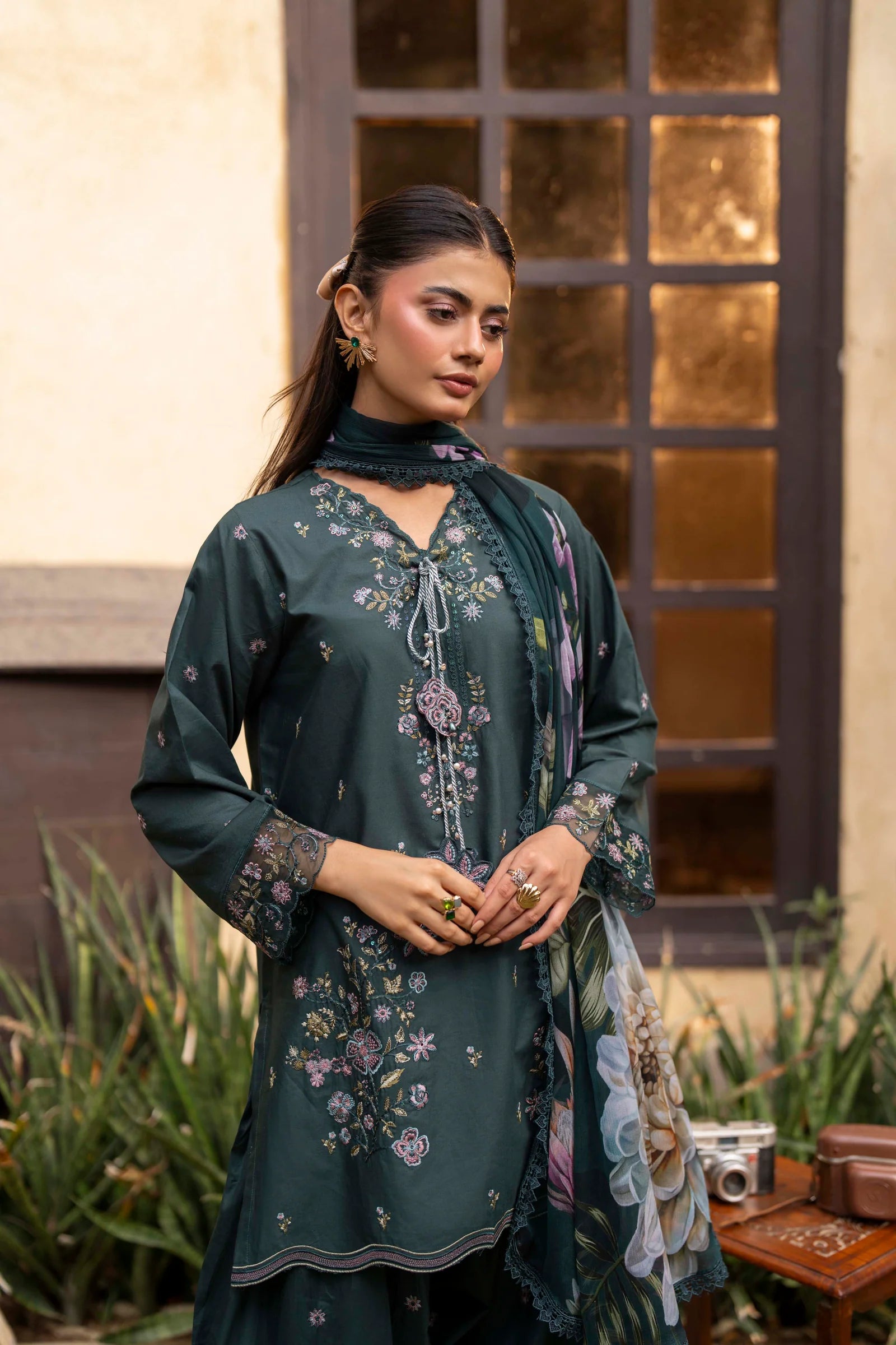 Celeste Embroidered Cotton Stitched 3 Piece Suit | Rosh Creations