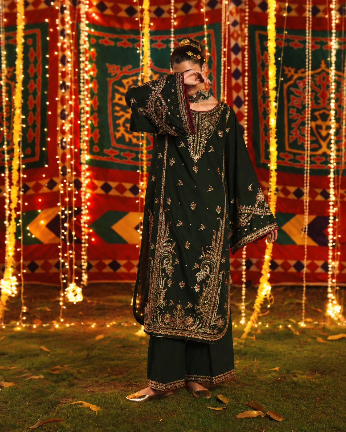 Dilkash Emerald Green Embroidered Silk Viscose Pakistani Suit with Dupatta