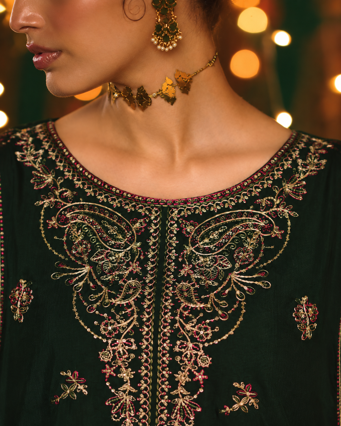 Dilkash Emerald Green Embroidered Silk Viscose Pakistani Suit with Dupatta