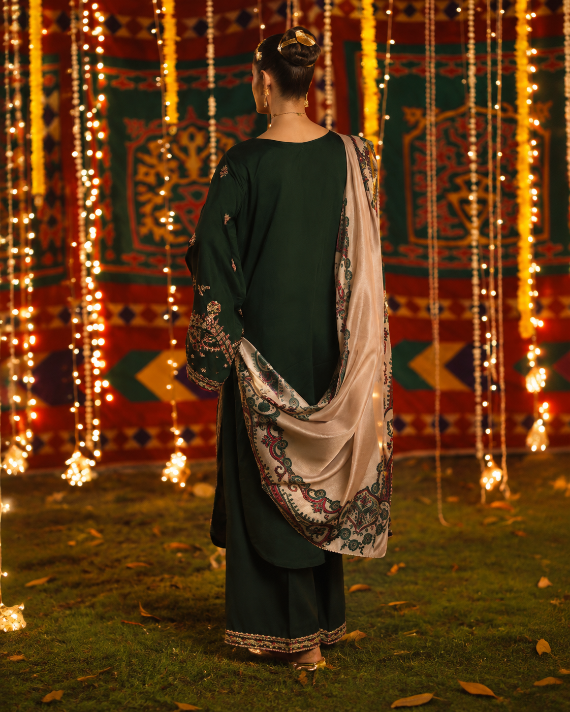 Dilkash Emerald Green Embroidered Silk Viscose Pakistani Suit with Dupatta