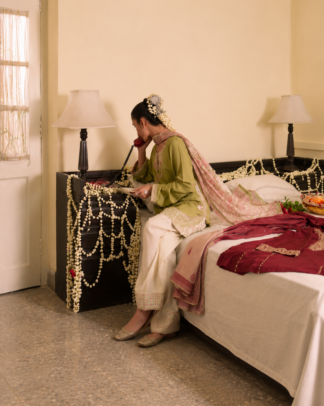 Husn-e-Baharan Olive Green Silk Viscose Suit | Pakistani Wedding Wear