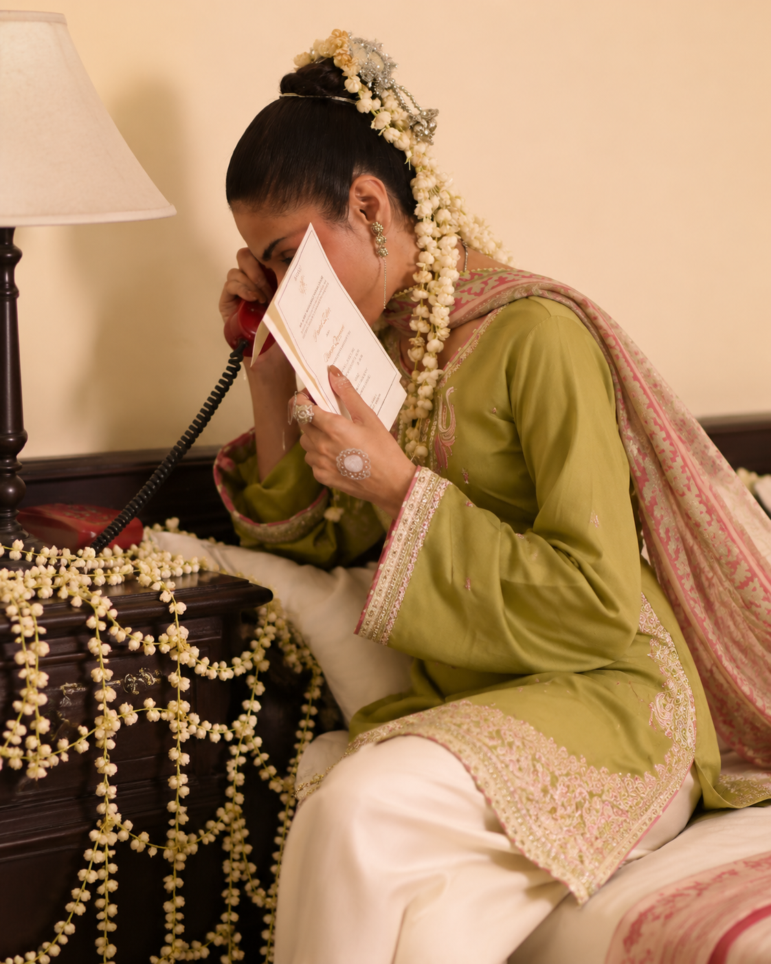 Husn-e-Baharan Olive Green Silk Viscose Suit | Pakistani Wedding Wear