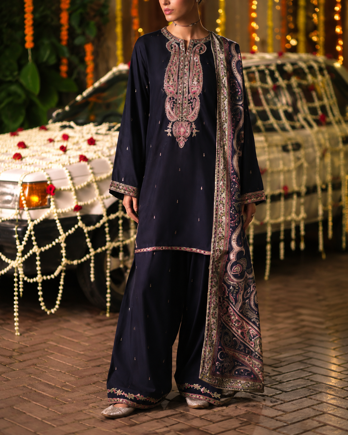Husn-e-Mah Midnight Blue Embroidered Silk Viscose Suit | Pakistani Wedding Festive Wear