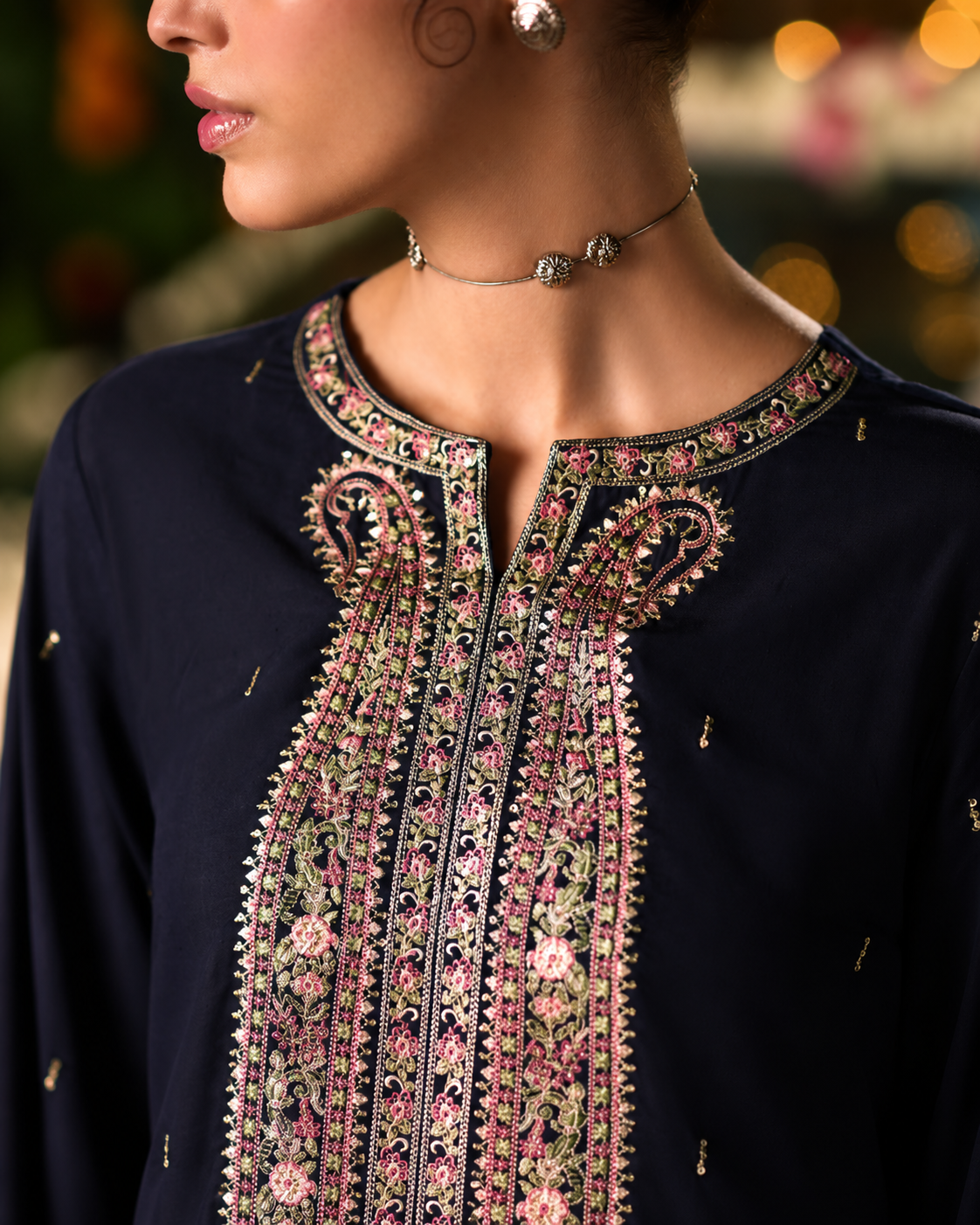 Husn-e-Mah Midnight Blue Embroidered Silk Viscose Suit | Pakistani Wedding Festive Wear