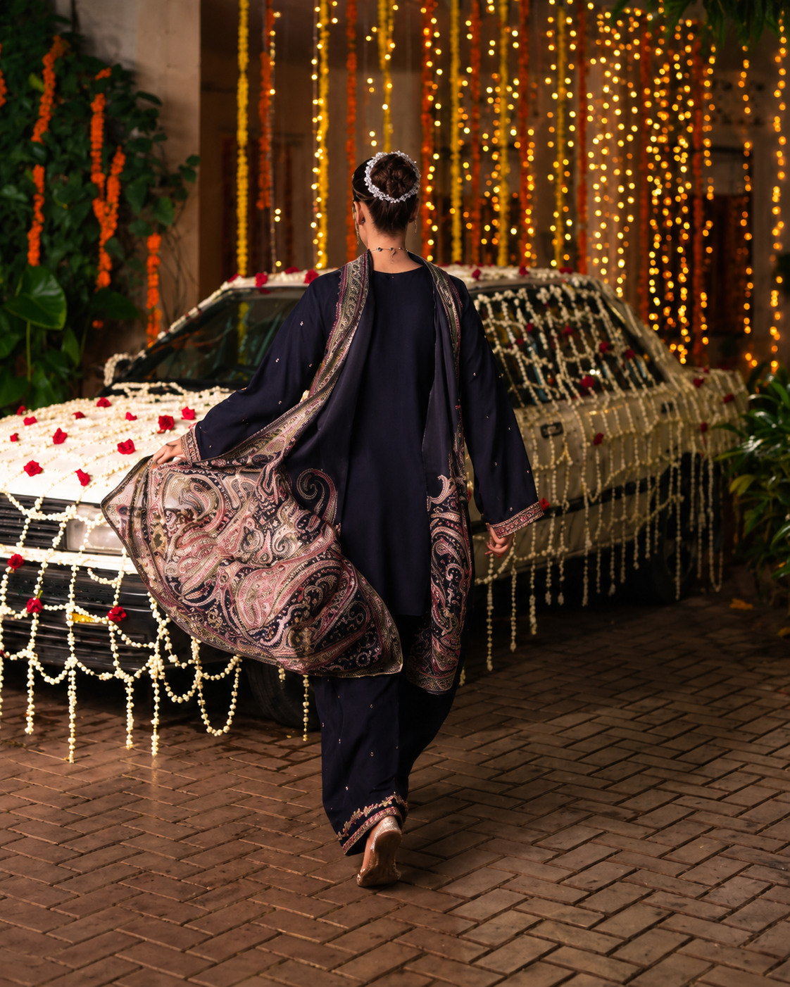 Husn-e-Mah Midnight Blue Embroidered Silk Viscose Suit | Pakistani Wedding Festive Wear