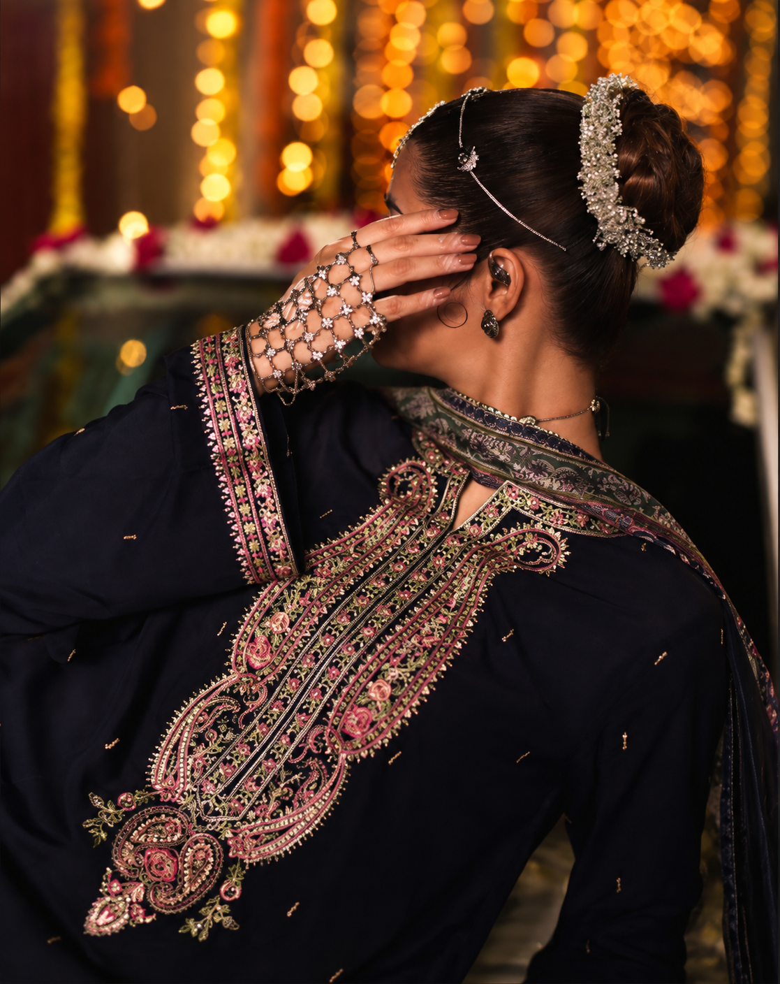 Husn-e-Mah Midnight Blue Embroidered Silk Viscose Suit | Pakistani Wedding Festive Wear