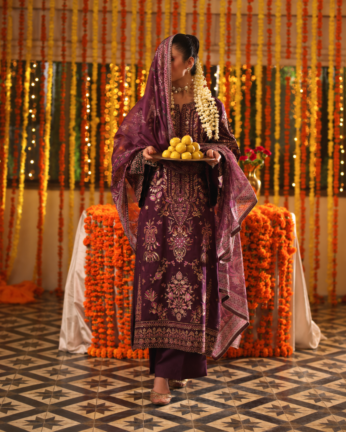 Husn-e-Zareen Plum Embroidered Silk Viscose Suit | Pakistani Wedding Wear