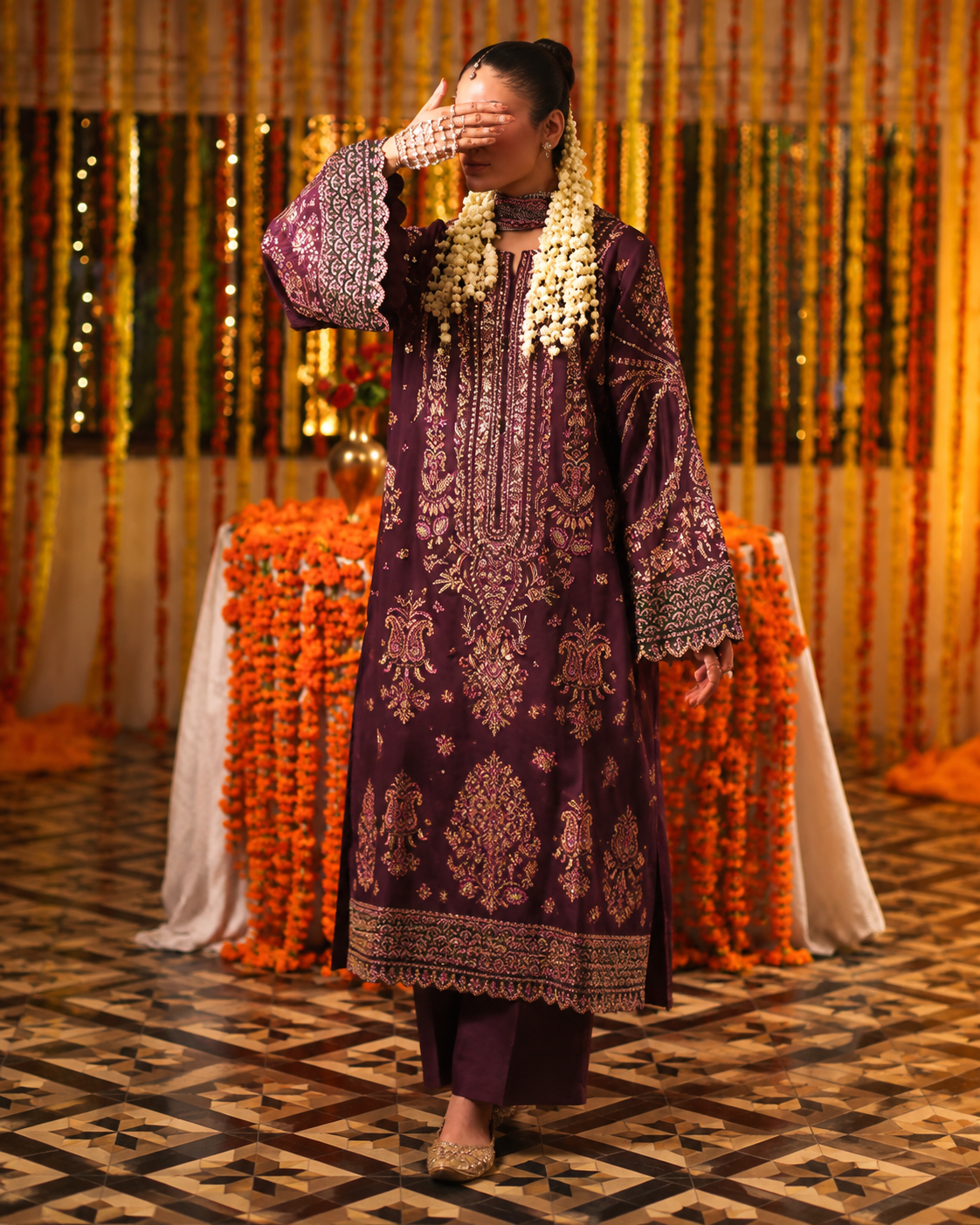 Husn-e-Zareen Plum Embroidered Silk Viscose Suit | Pakistani Wedding Wear