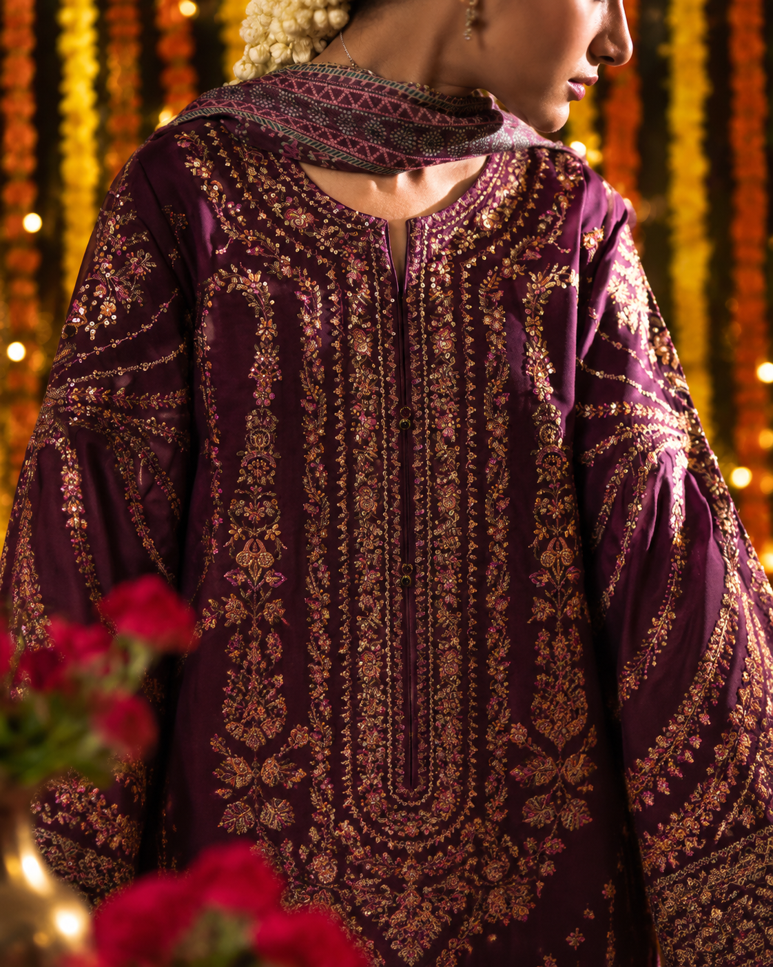 Husn-e-Zareen Plum Embroidered Silk Viscose Suit | Pakistani Wedding Wear