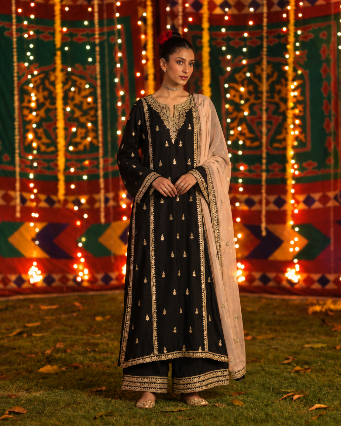 Noor-e-Shab Black Embroidered Silk Viscose Suit | Luxury Pakistani Wedding Wear
