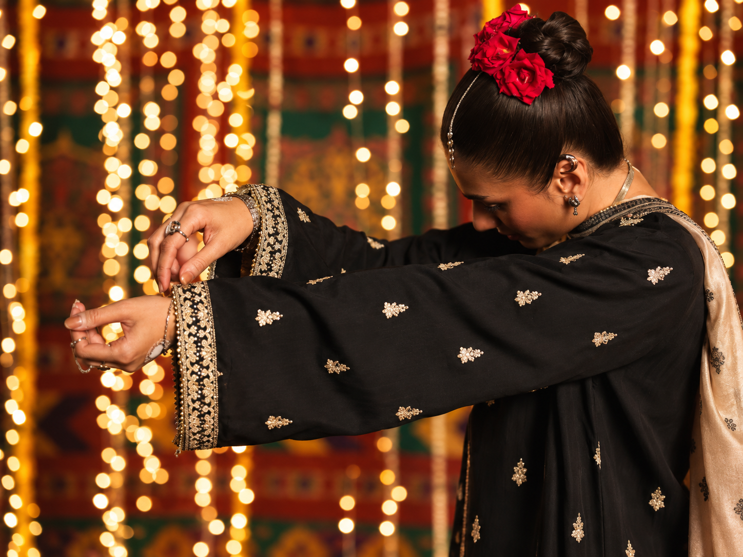 Noor-e-Shab Black Embroidered Silk Viscose Suit | Luxury Pakistani Wedding Wear