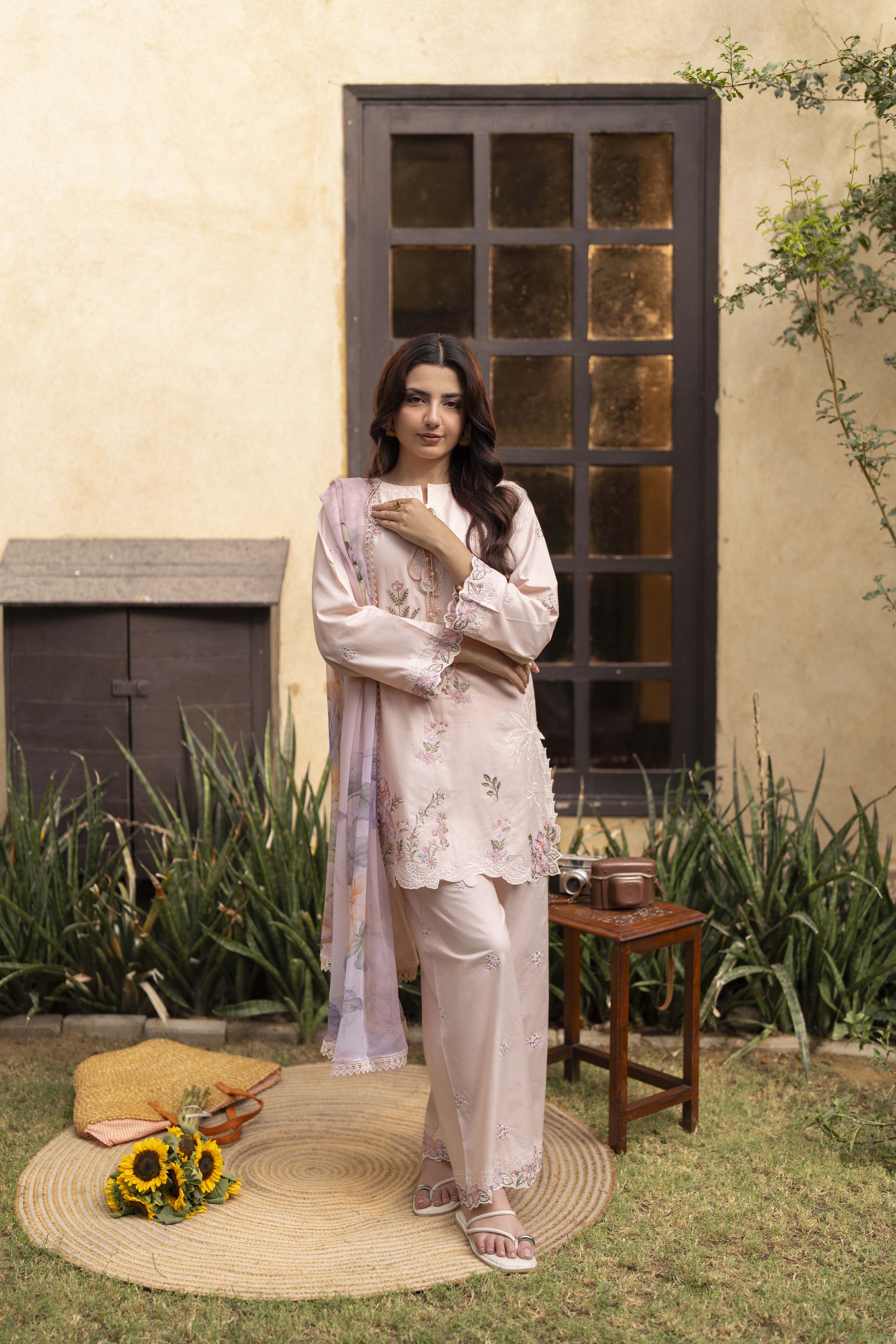 Flora Embroidered Cotton Stitched 3 Piece Suit | Rosh Creations