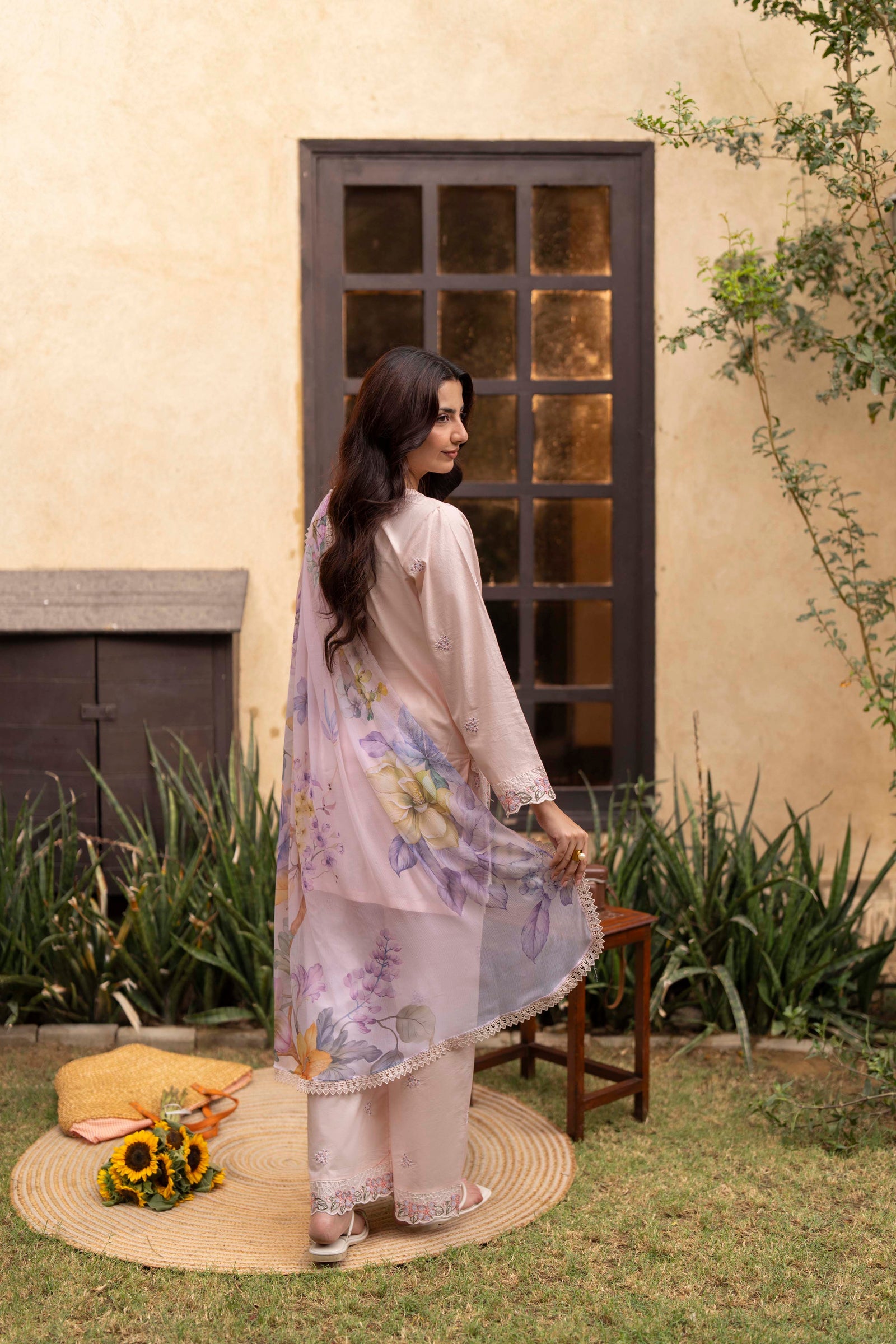 Flora Embroidered Cotton Stitched 3 Piece Suit | Rosh Creations
