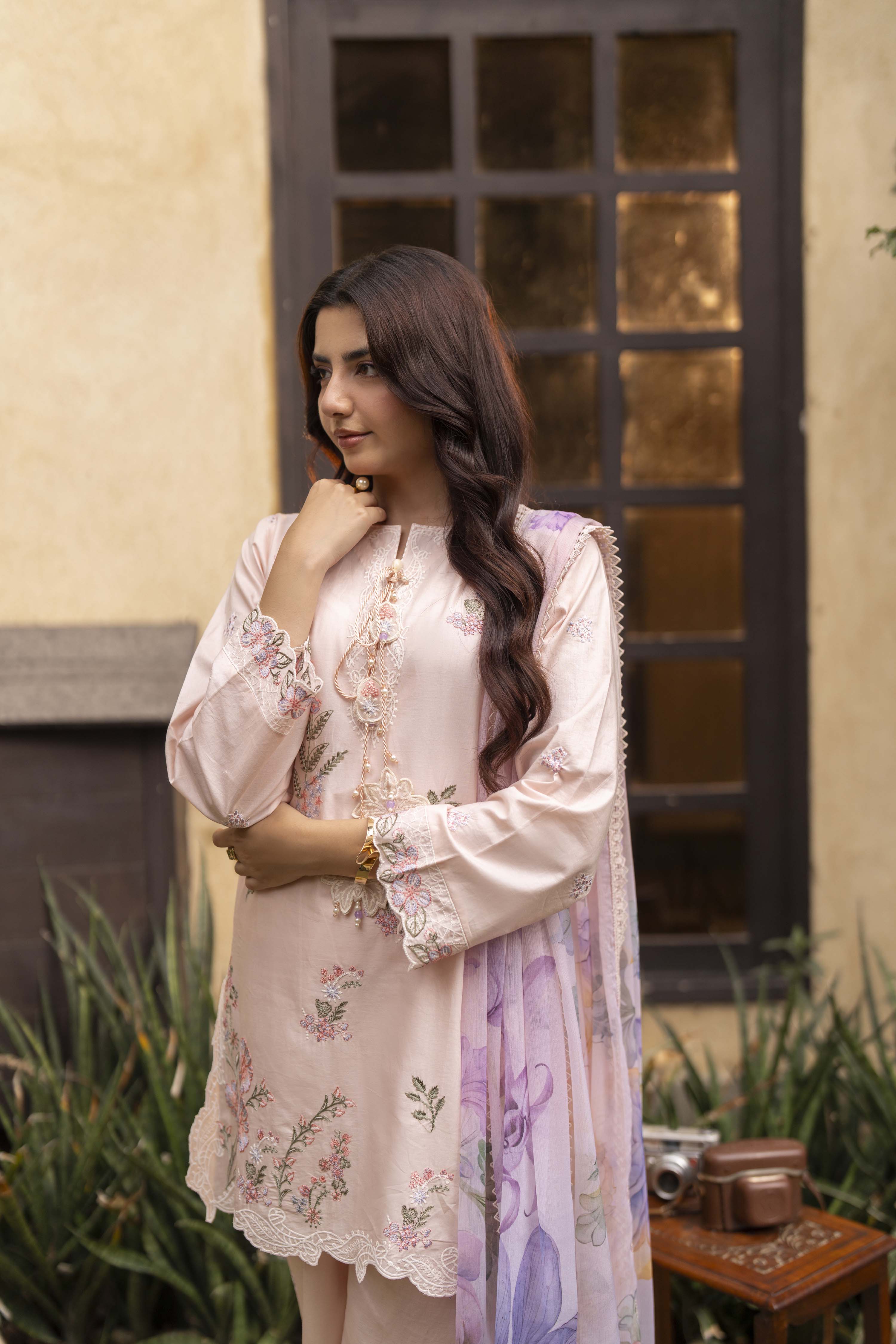 Flora Embroidered Cotton Stitched 3 Piece Suit | Rosh Creations