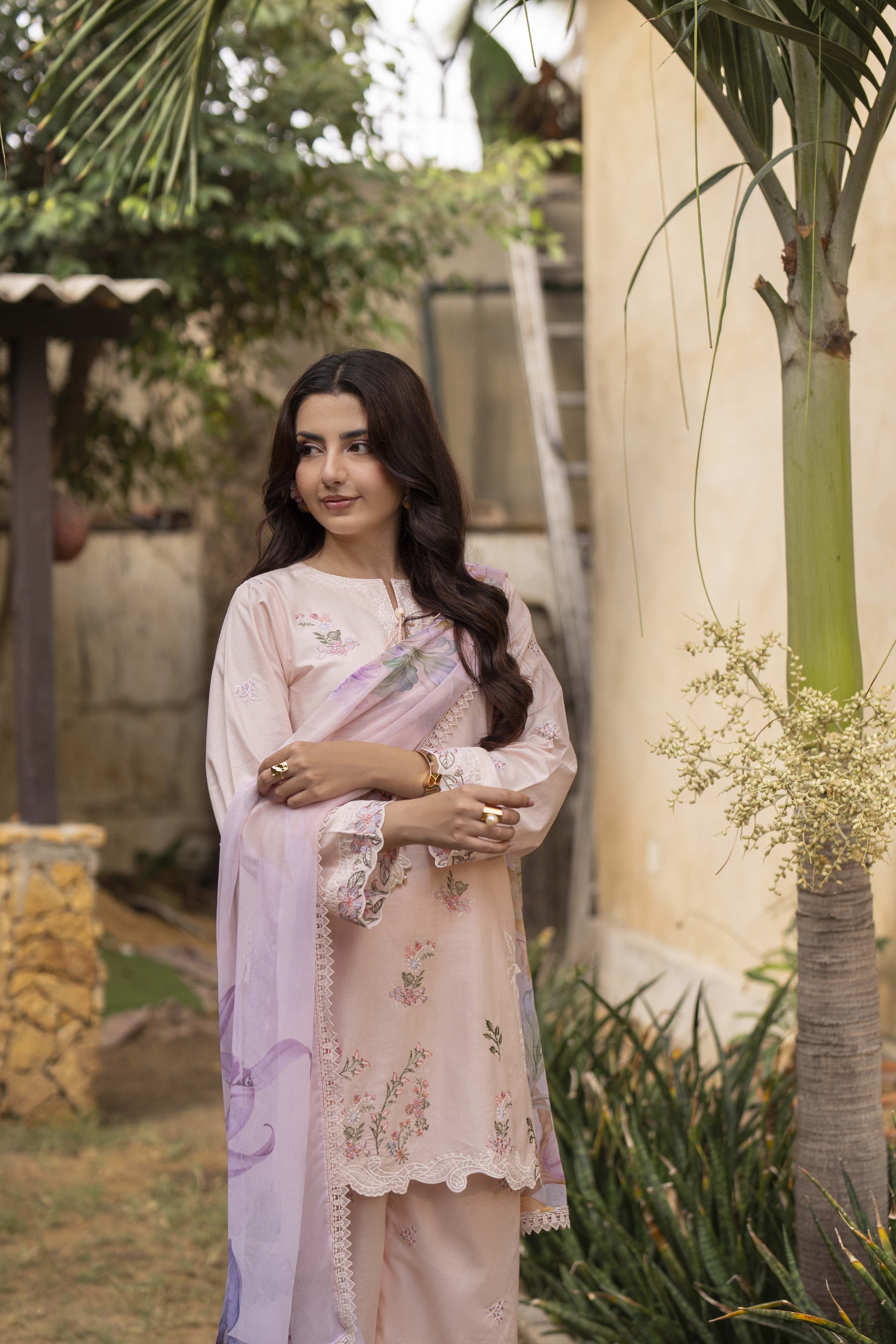 Flora Embroidered Cotton Stitched 3 Piece Suit | Rosh Creations