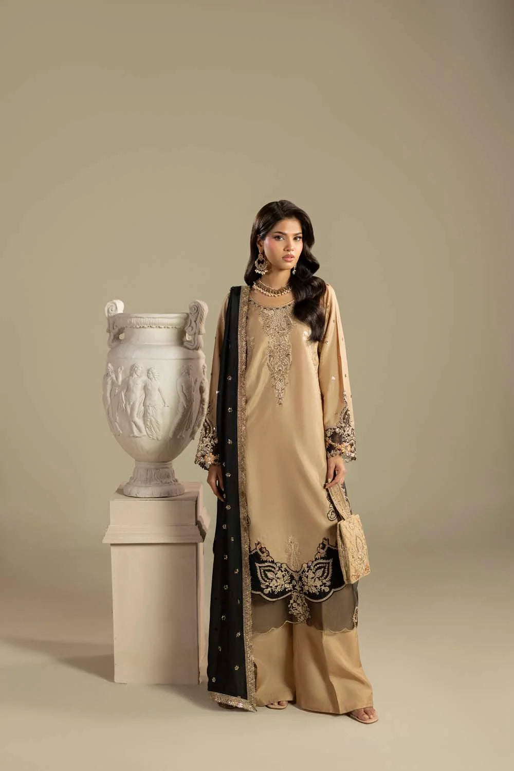Raw Silk Hand-Embellished Suit — Gold | Rosh Creations