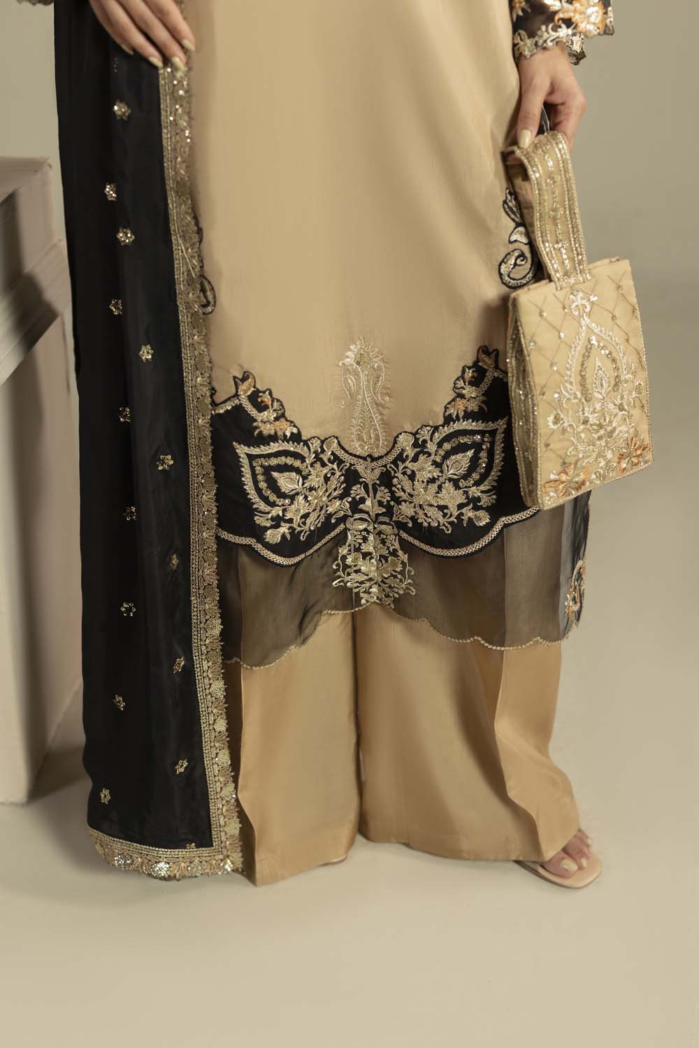 Raw Silk Hand-Embellished Suit — Gold | Rosh Creations