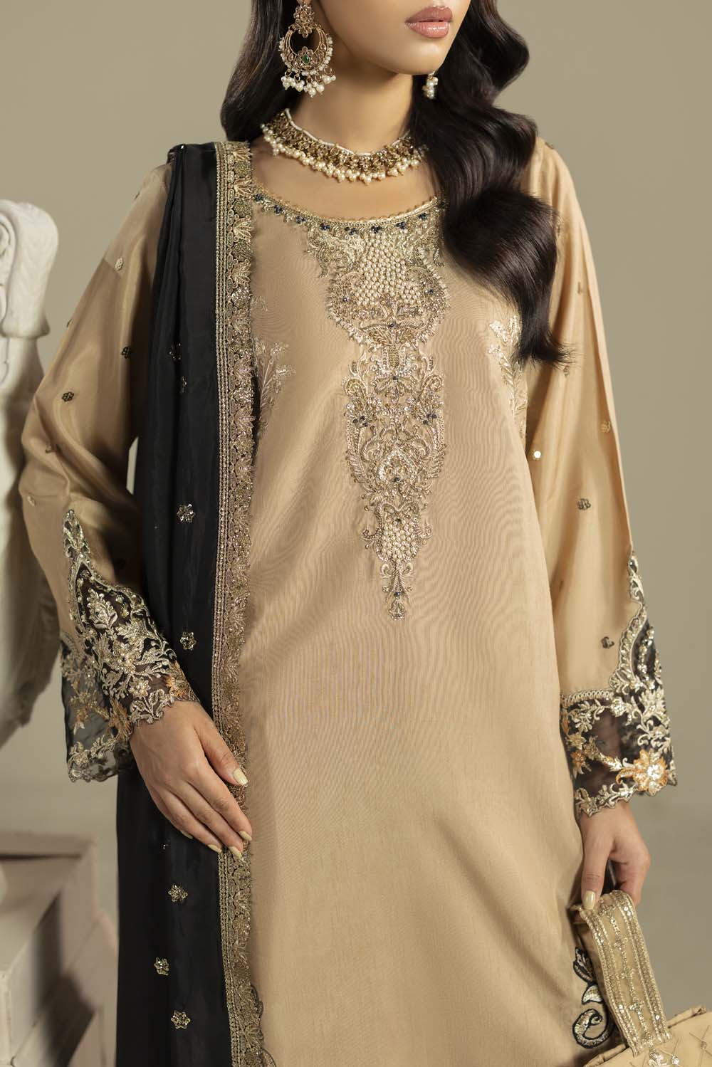 Raw Silk Hand-Embellished Suit — Gold | Rosh Creations
