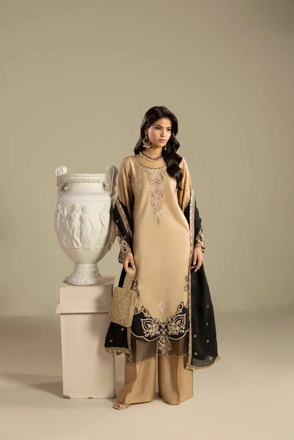 Raw Silk Hand-Embellished Suit — Gold | Rosh Creations