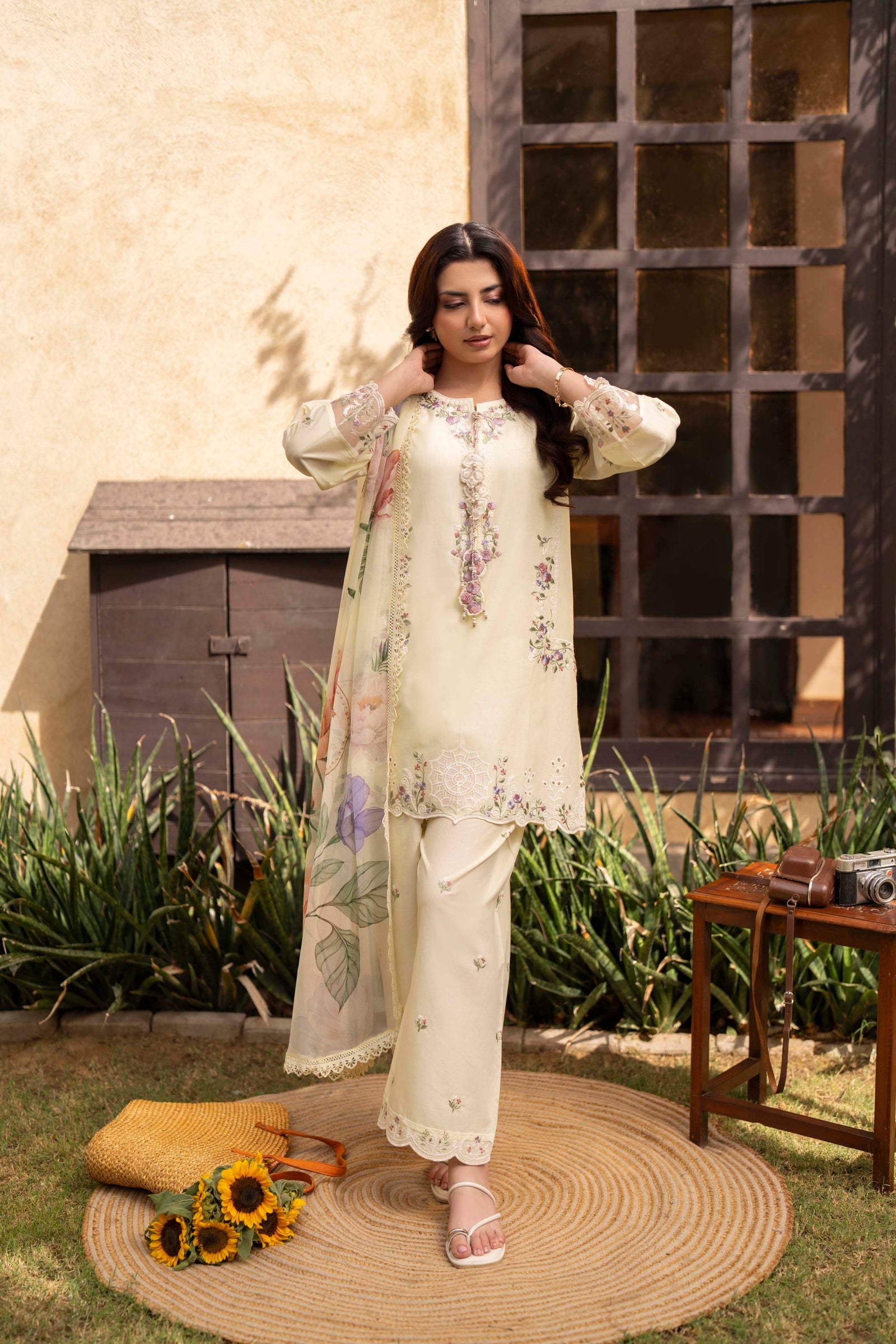 Kyra Embroidered Cotton Stitched 3 Piece Suit | Rosh Creations
