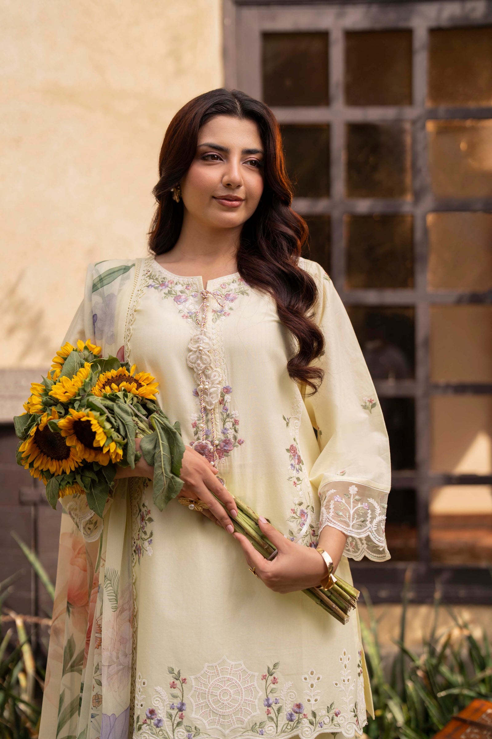 Kyra Embroidered Cotton Stitched 3 Piece Suit | Rosh Creations