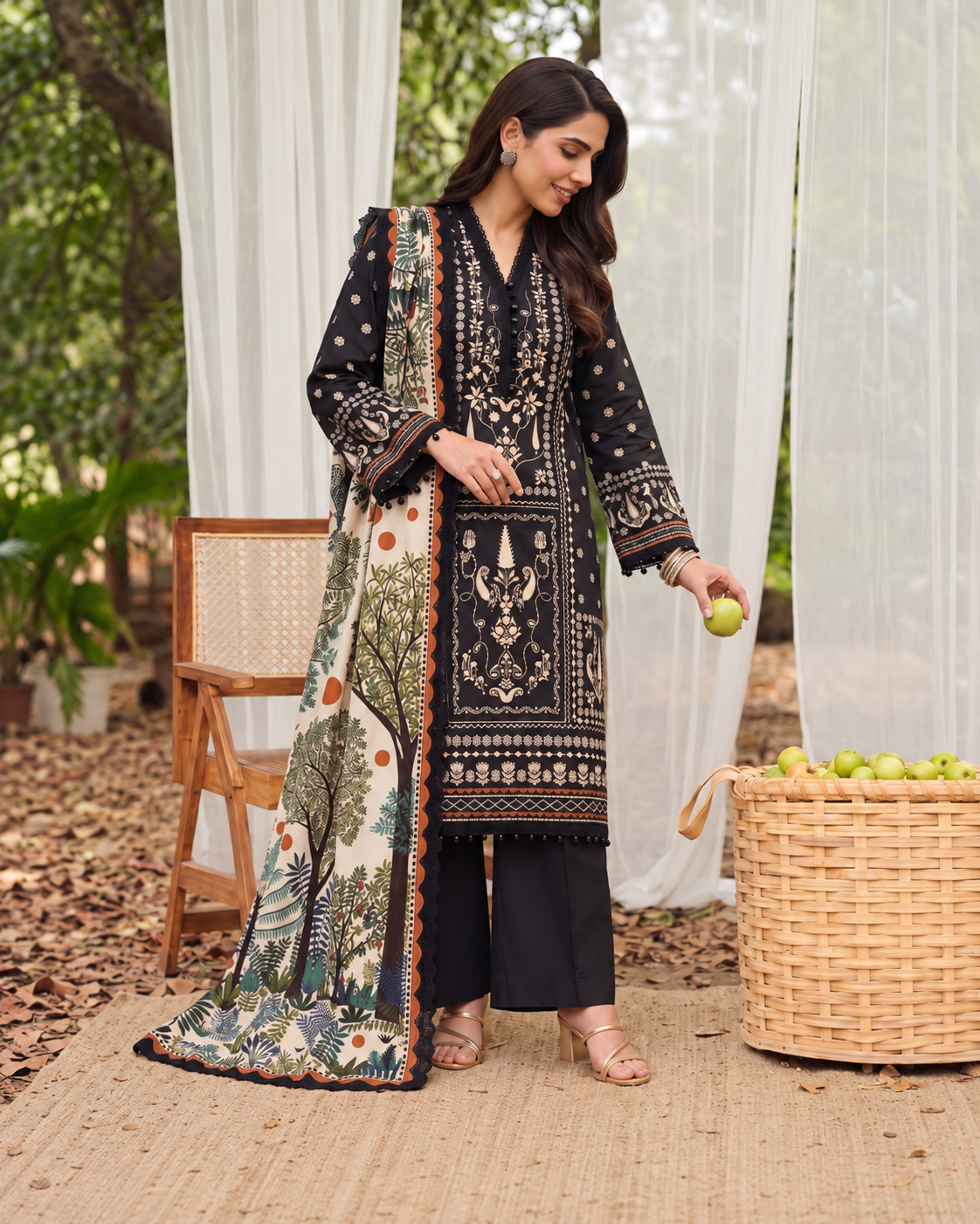 Noir Lawn Embroidered Suit | Rosh Creations