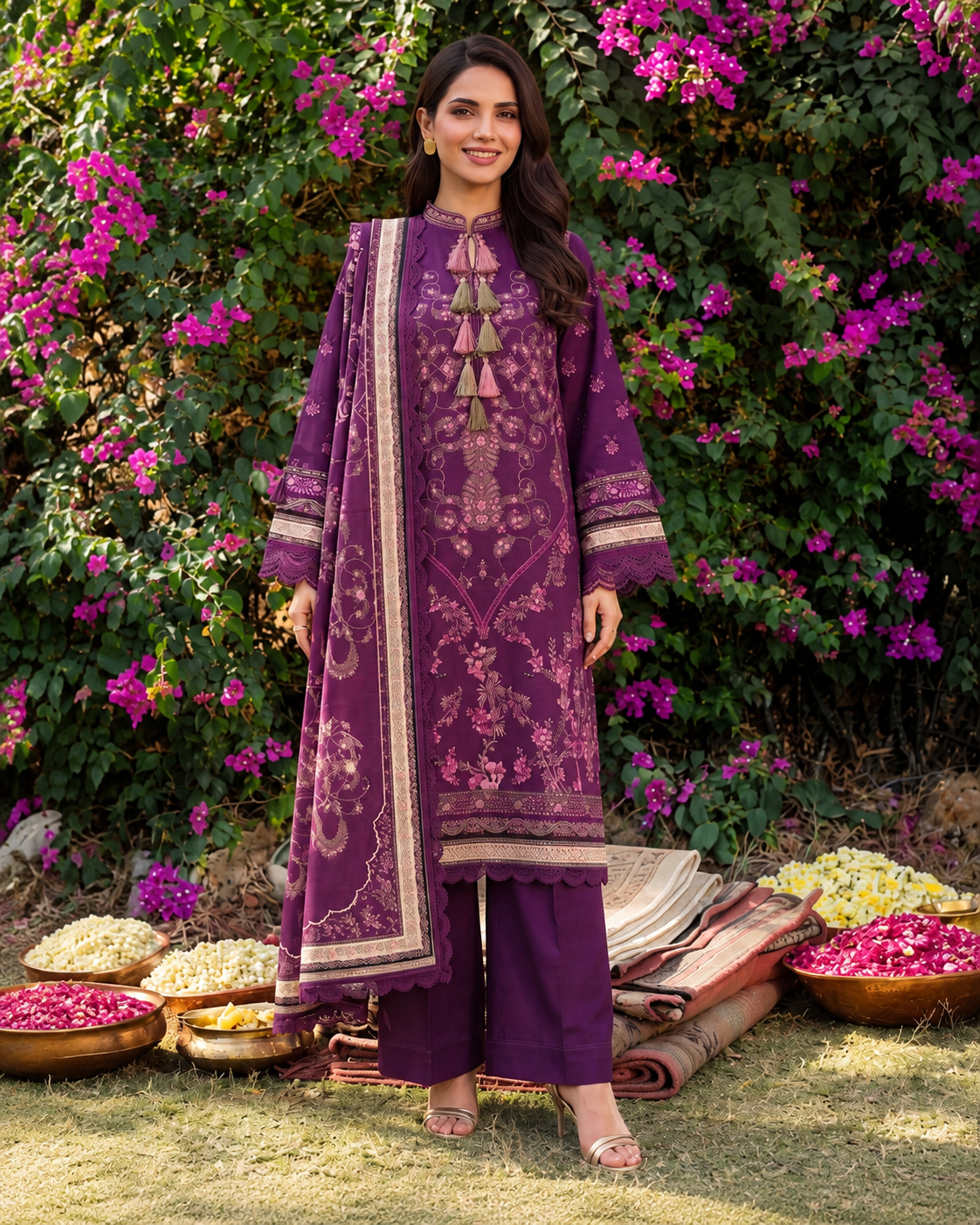 Onyx Lawn Embroidered Suit | Rosh Creations