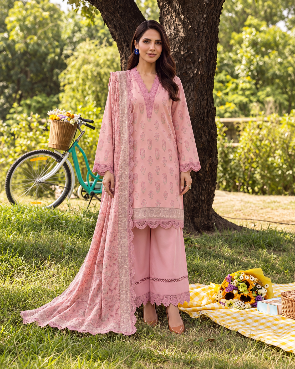 Opal Lawn Embroidered Suit | Rosh Creations