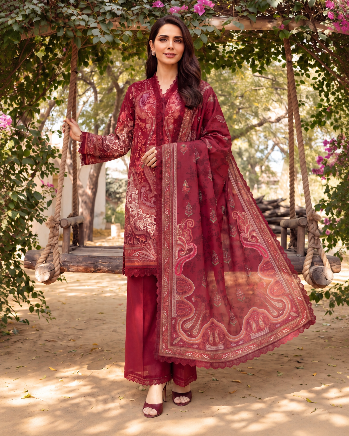 Ruby Lawn Embroidered Suit | Rosh Creations