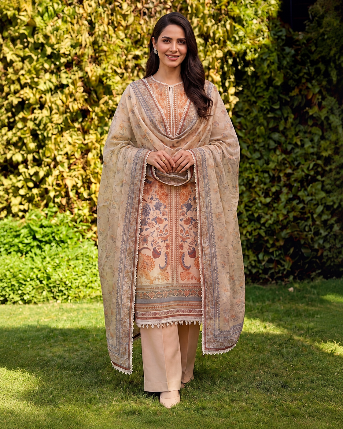 Rutile Lawn Embroidered Suit | Rosh Creations