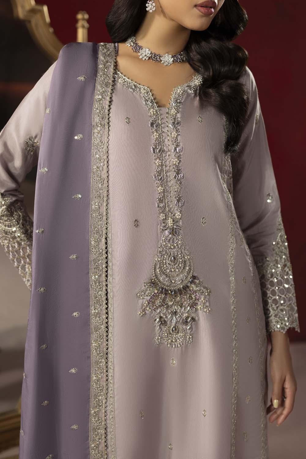 Raw Silk Hand-Embellished Suit — Mouse Gray | Rosh Creations