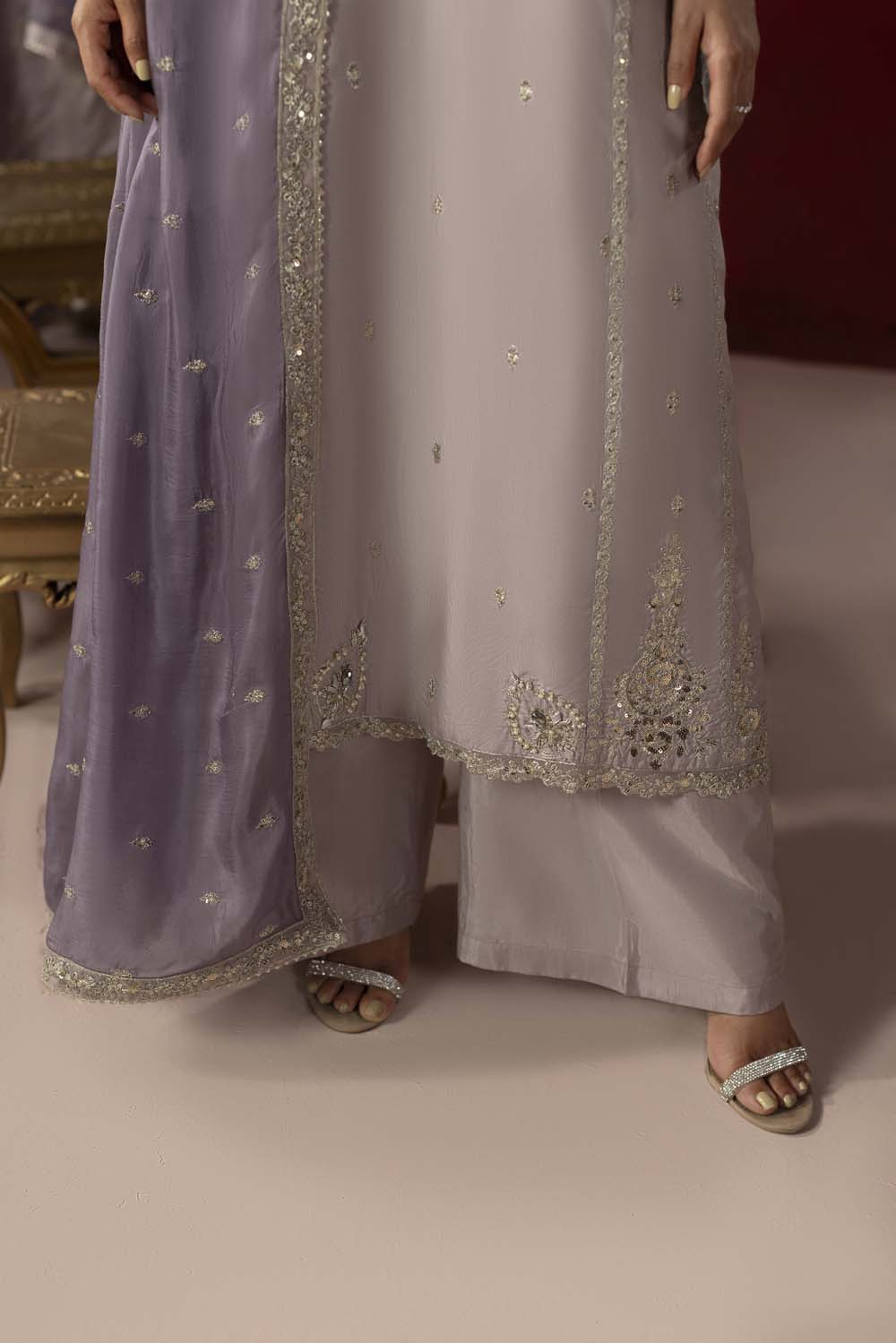 Raw Silk Hand-Embellished Suit — Mouse Gray | Rosh Creations