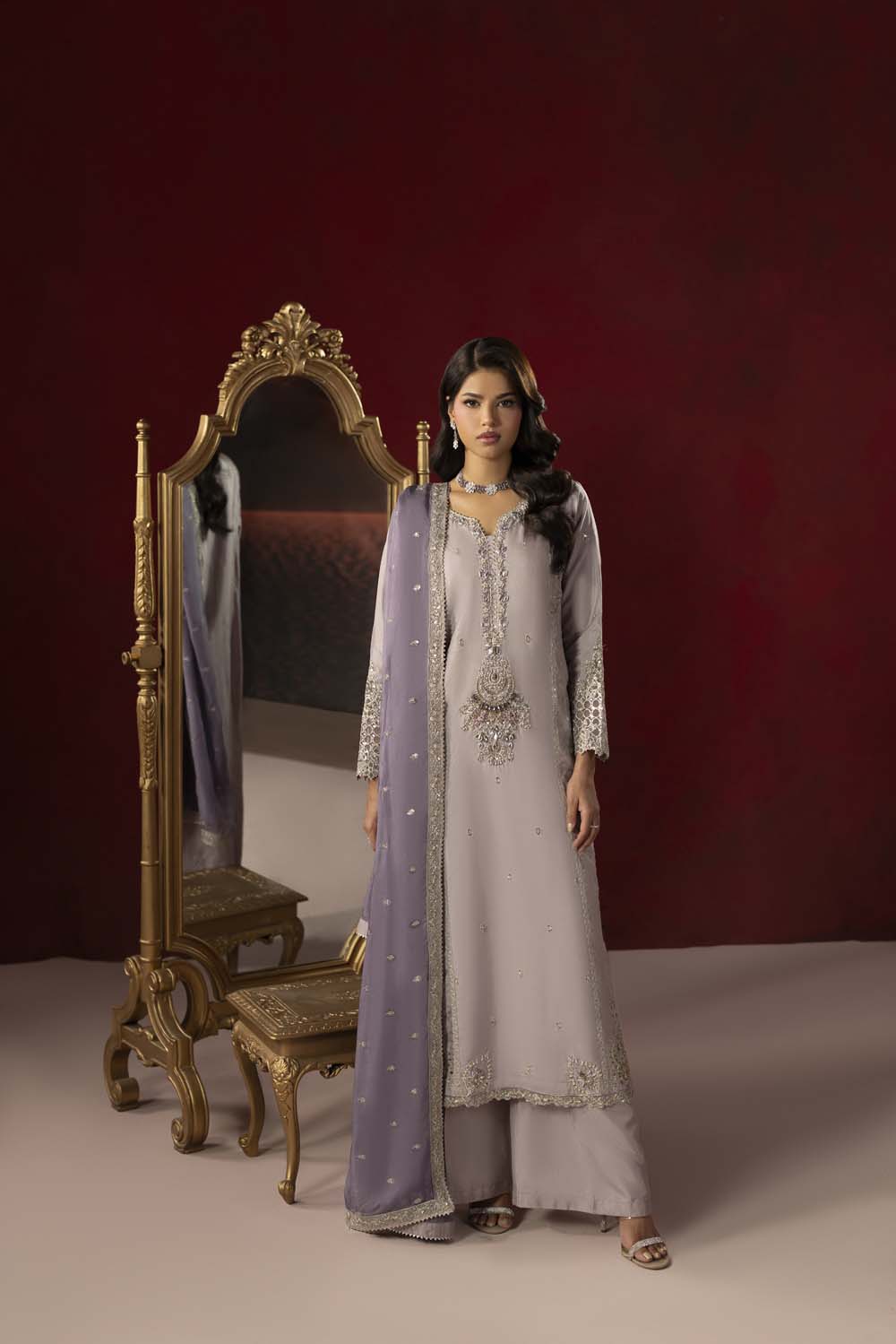 Raw Silk Hand-Embellished Suit — Mouse Gray | Rosh Creations