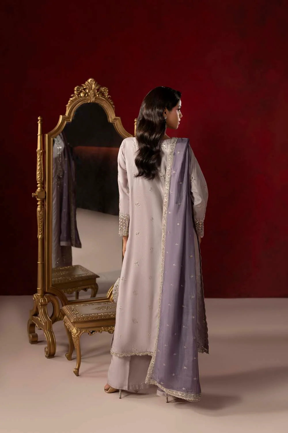 Raw Silk Hand-Embellished Suit — Mouse Gray | Rosh Creations