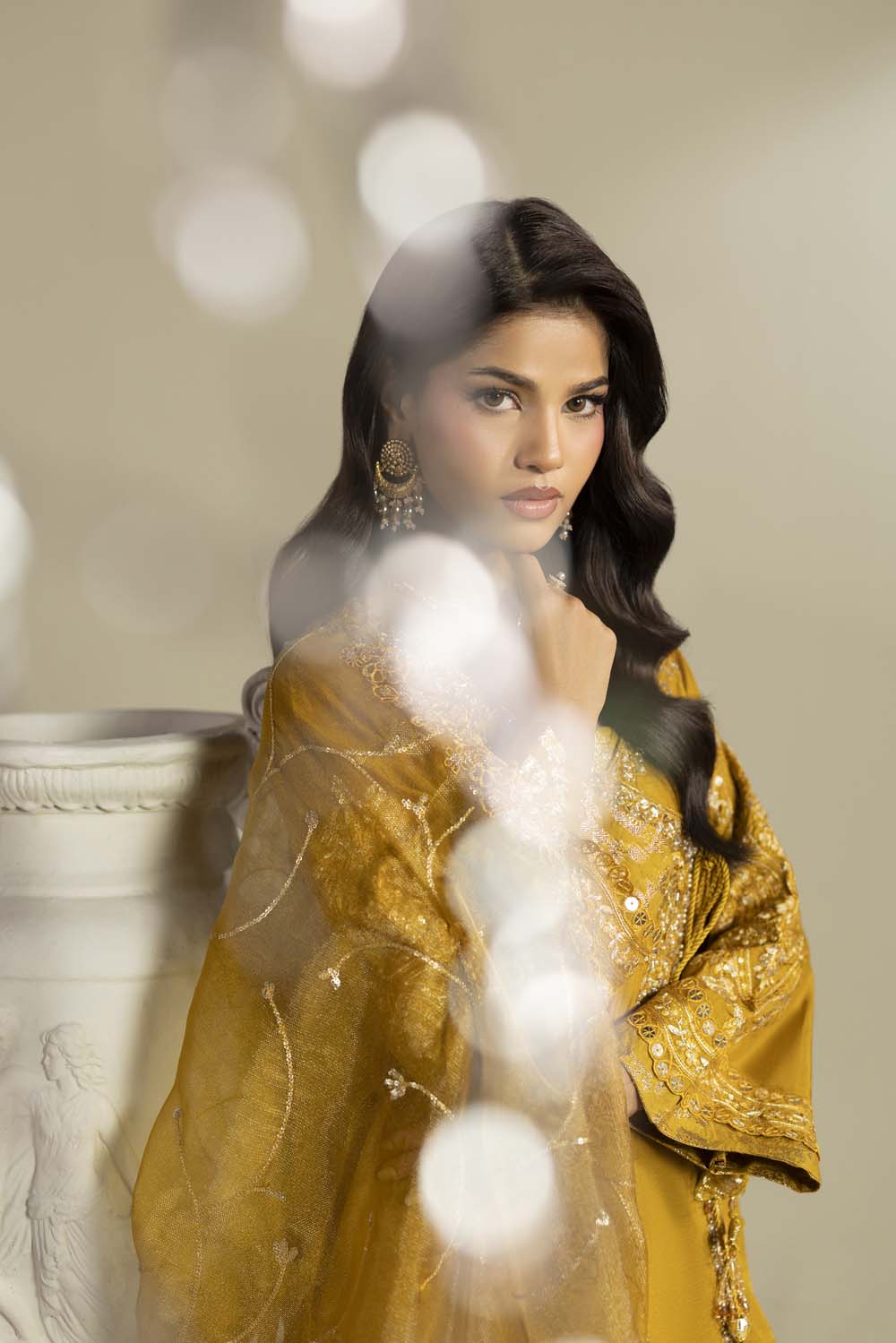 Raw Silk Hand-Embellished Suit — Mustard | Rosh Creations