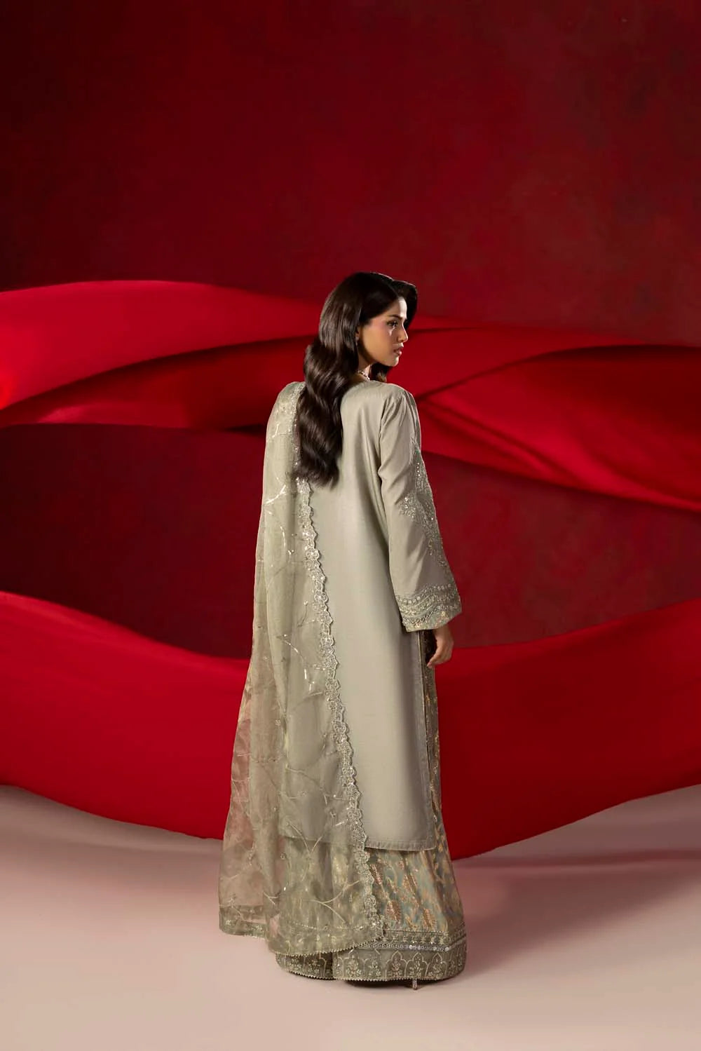 Raw Silk Hand-Embellished Suit — Olive Green | Rosh Creations