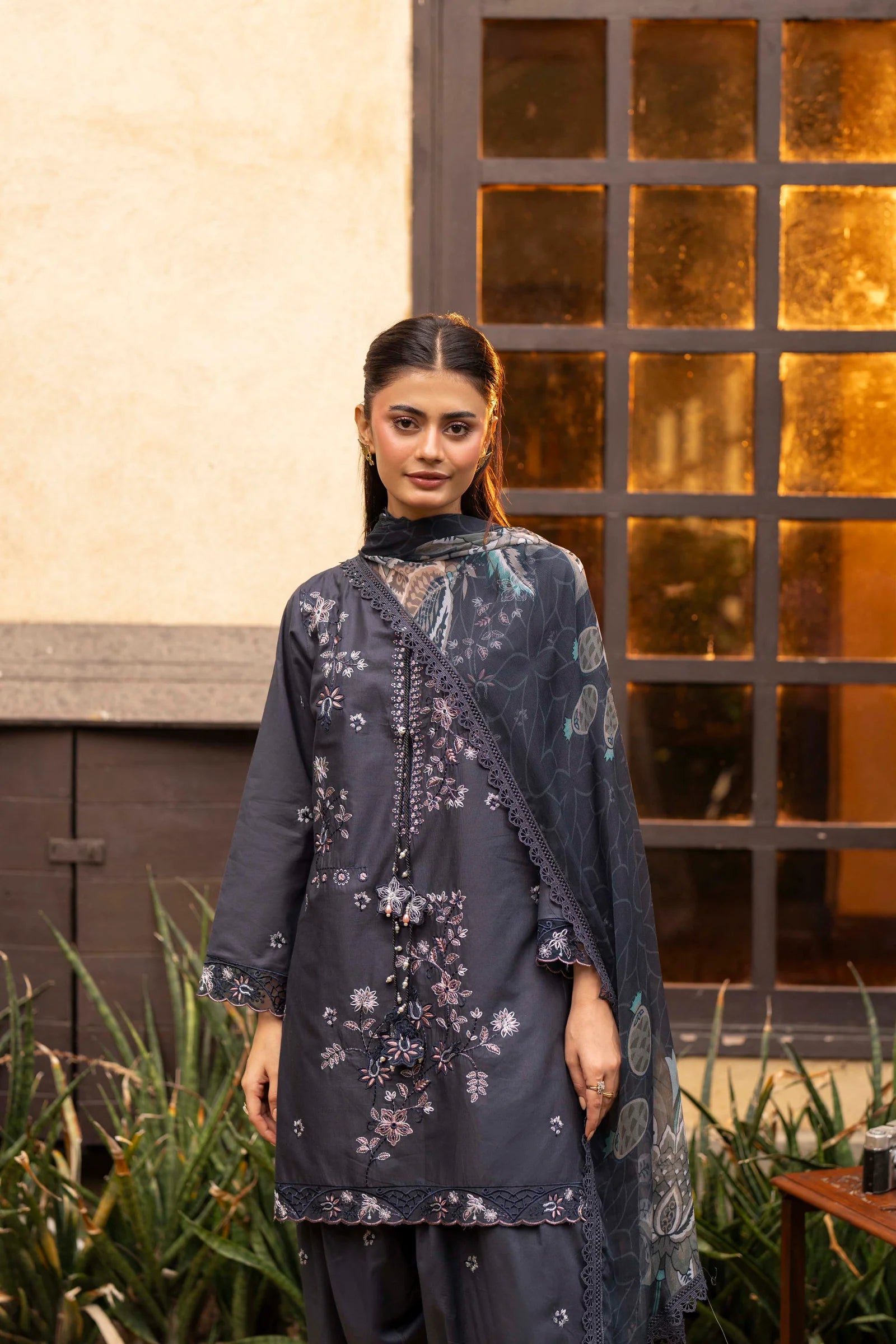 Oria Embroidered Cotton Stitched 3 Piece Suit | Rosh creations