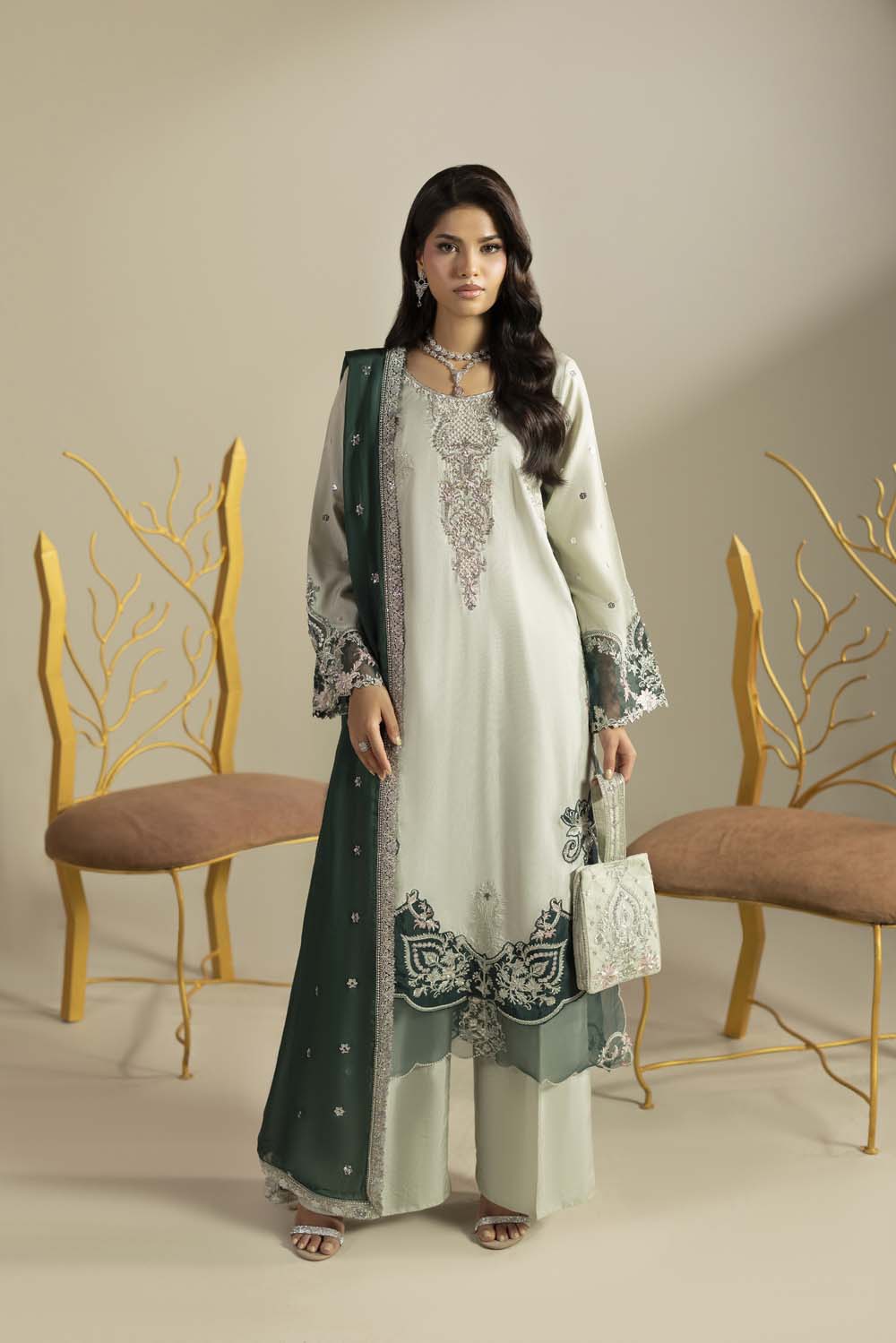 Raw Silk Hand-Embellished Suit — Pista| Rosh Creations