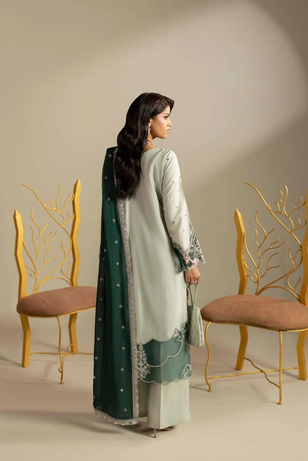 Raw Silk Hand-Embellished Suit — Pista| Rosh Creations