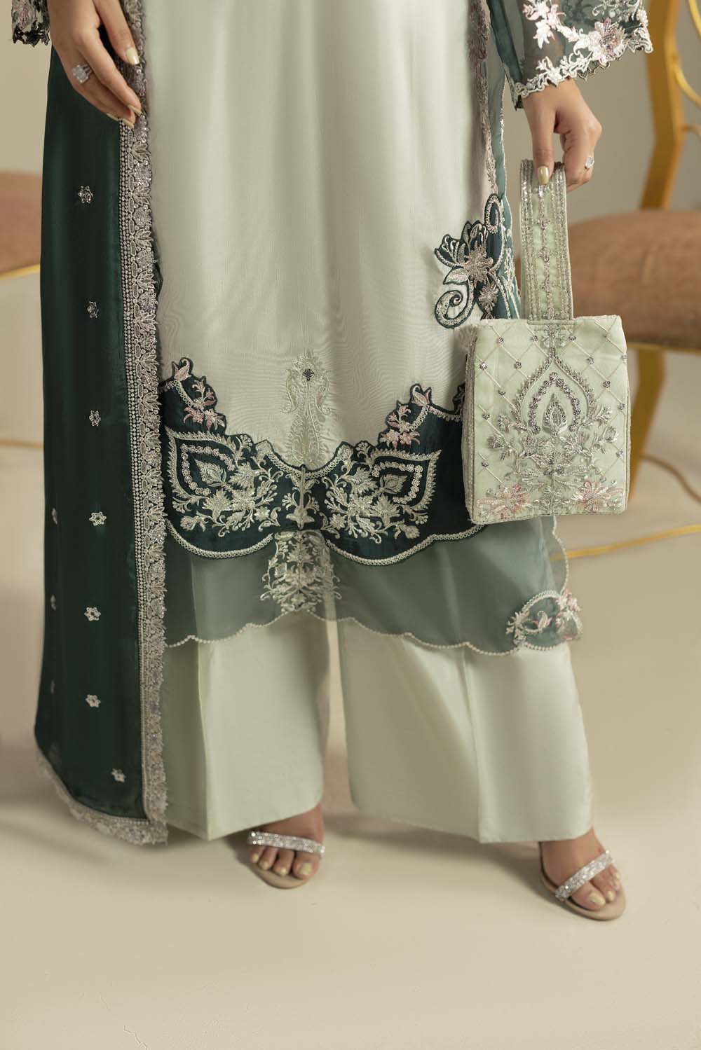 Raw Silk Hand-Embellished Suit — Pista| Rosh Creations